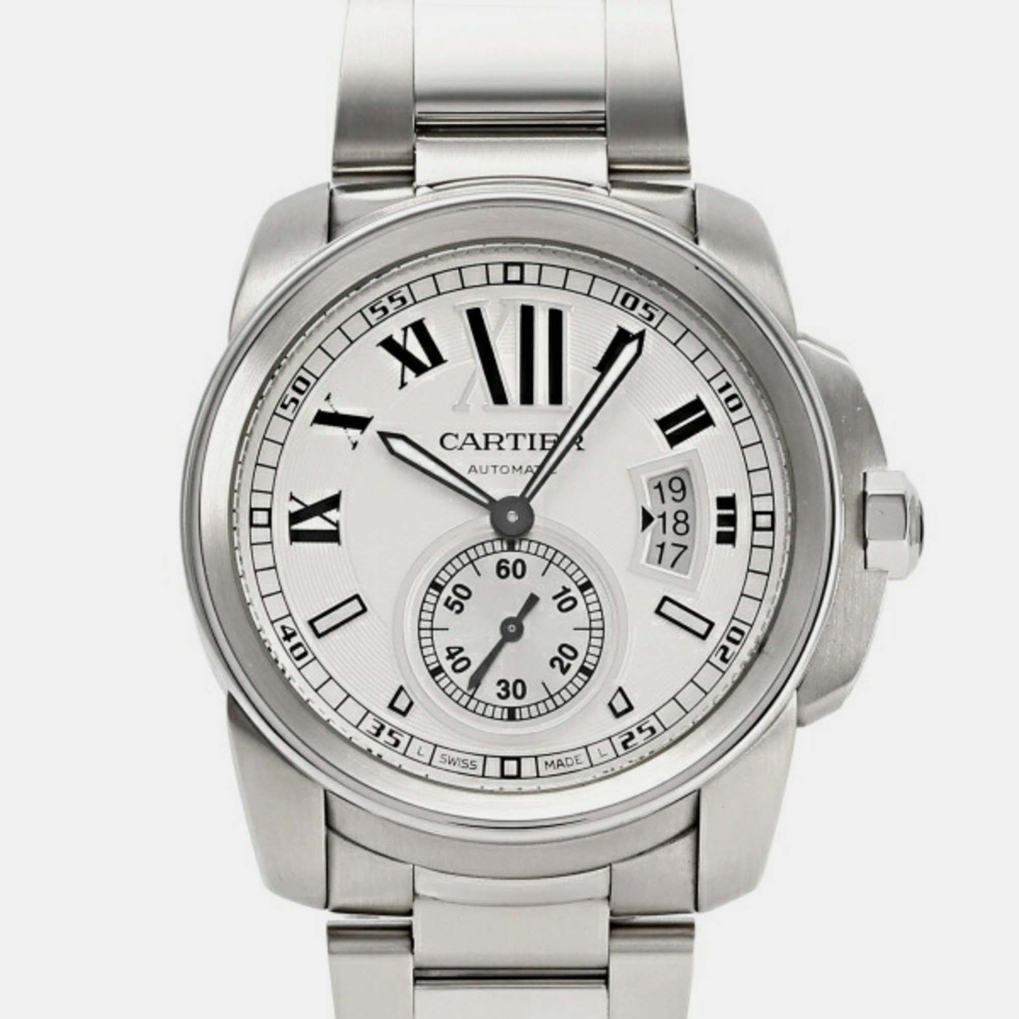 

Cartier Silver Stainless Steel Calibre de Cartier W7100015 Automatic Men's Wristwatch 42 mm