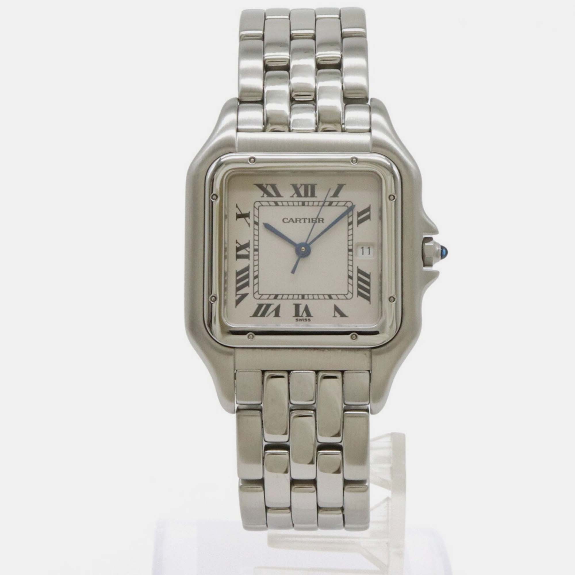 Pre-owned Cartier Ivory Stainless Steel Panthere W25032p5 Quartz Men's Wristwatch 29 Mm In White