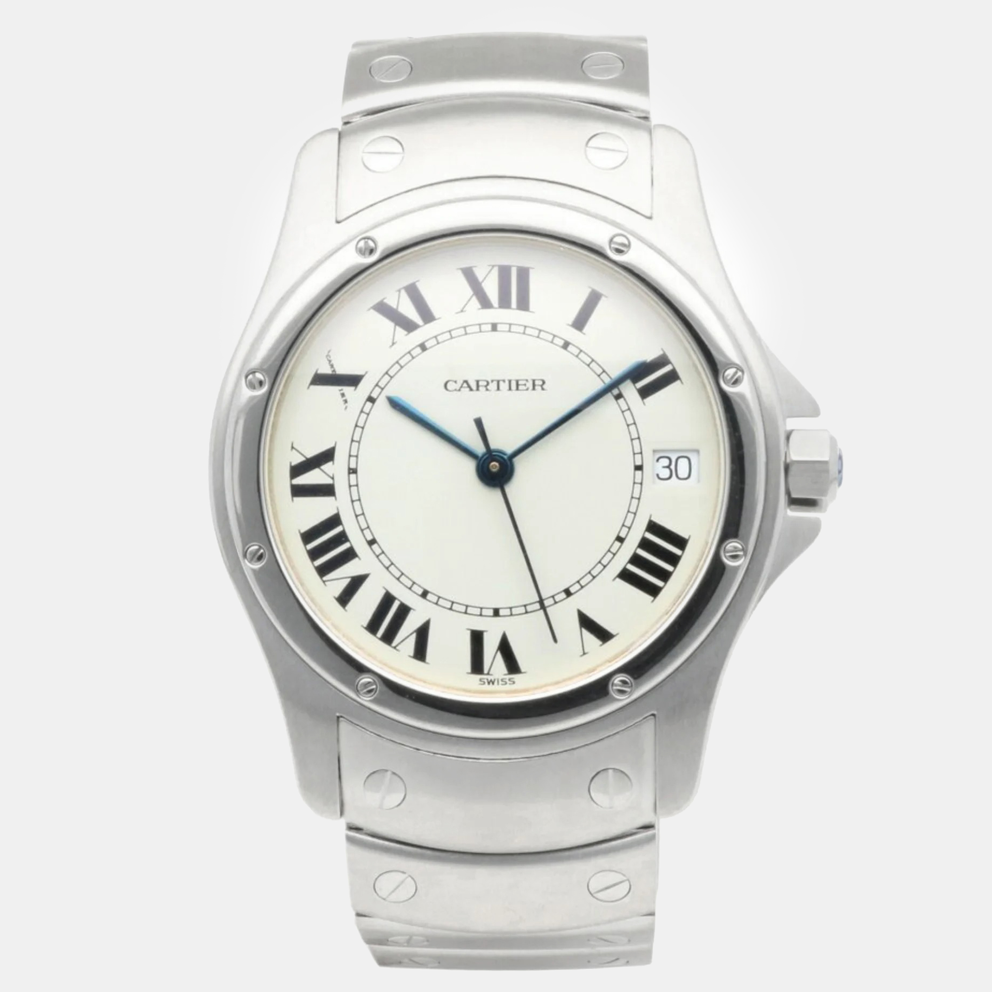 

Cartier White Stainless Steel Santos Cougar 19201 Automatic Men's Wristwatch 33 mm