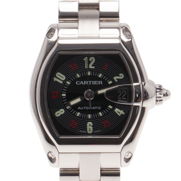 Cartier Black Stainless Steel Roadster Men's Writwatch 38MM