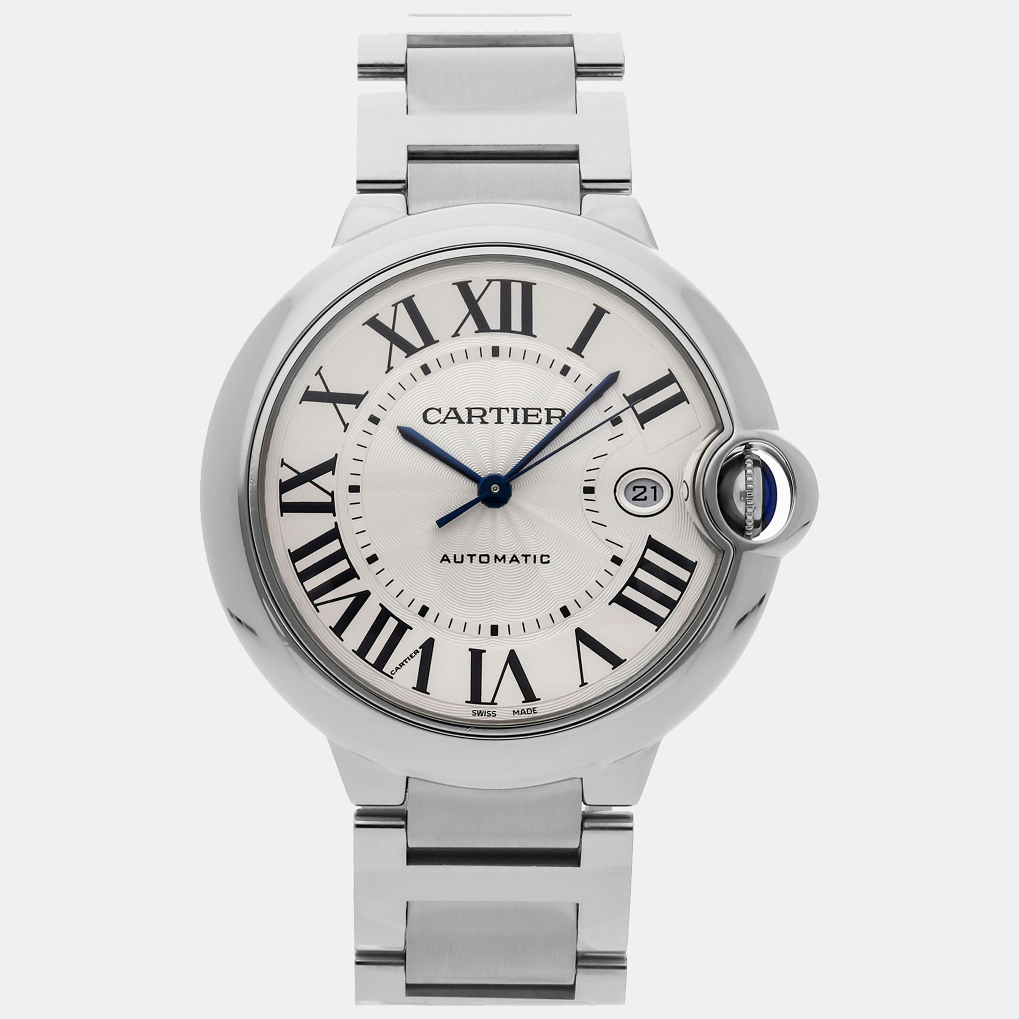 Pre-owned Cartier Silver Stainless Steel Ballon Bleu W69012z4 Automatic Men's Wristwatch 42 Mm