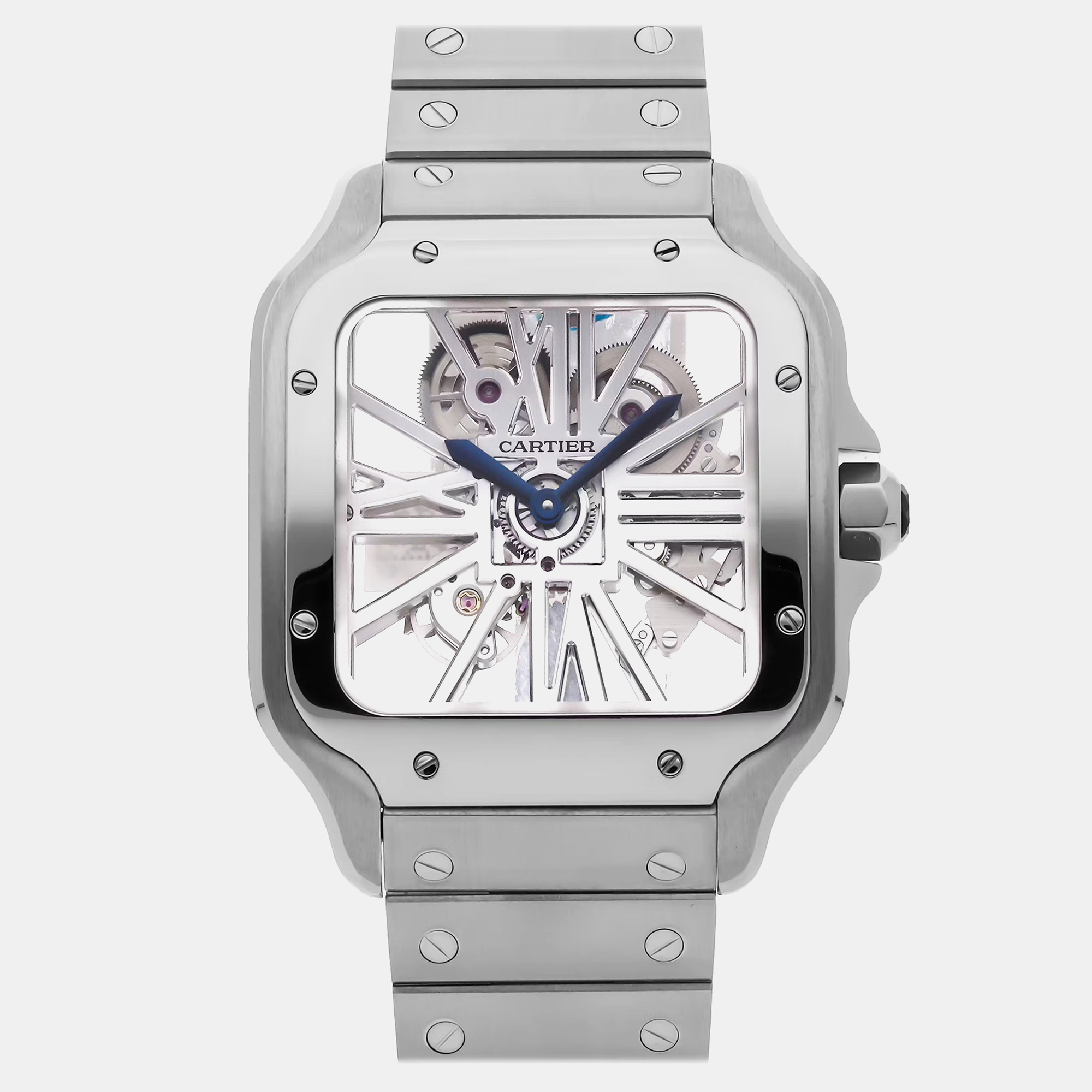 

Cartier Skeleton Stainless Steel Santos WHSA0015 Manual Winding Men's Wristwatch 39 mm, Transparent