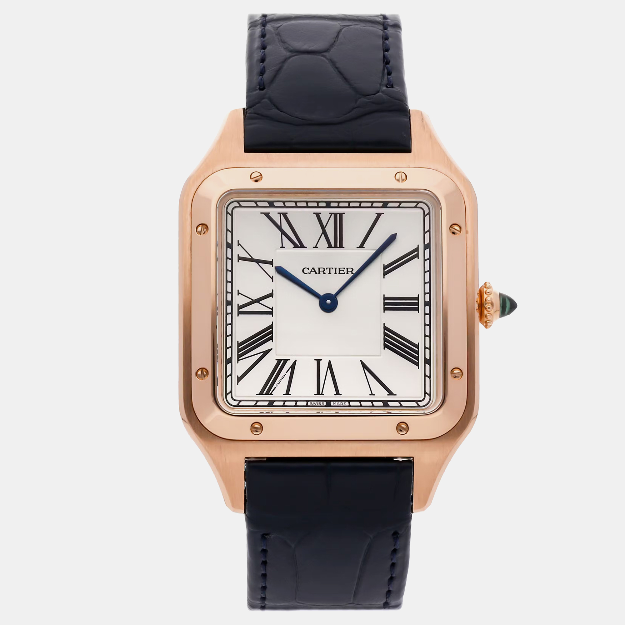 

Cartier Silver 18k Rose Gold Santos Dumont Manual Winding Men's Wristwatch 33 mm