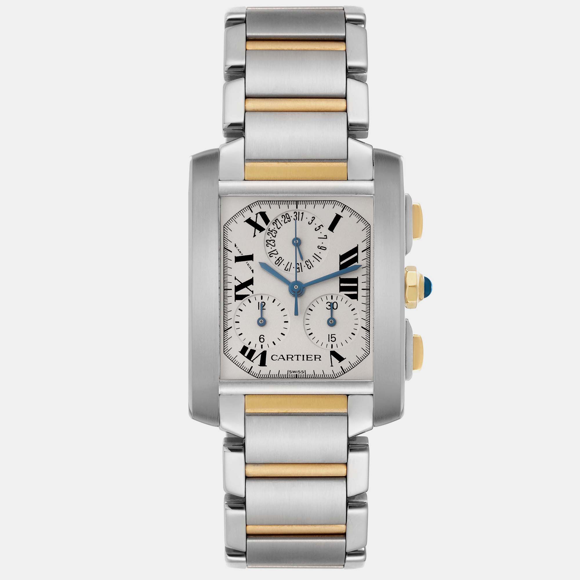 

Cartier Tank Francaise Chronograph Steel Yellow Gold Men's Watch W51004Q4 37 x 28 mm, Silver