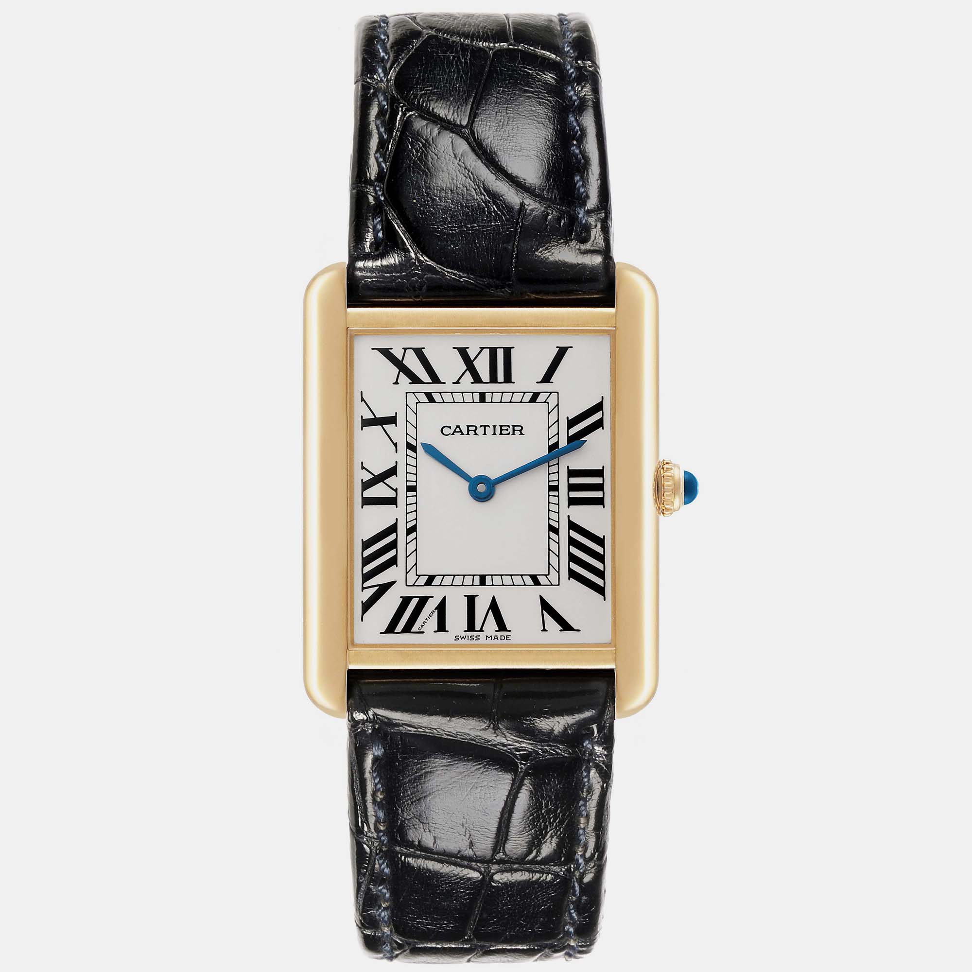 

Cartier Tank Solo Yellow Gold Steel Black Strap Men's Watch W1018855 34 x 27 mm, Silver