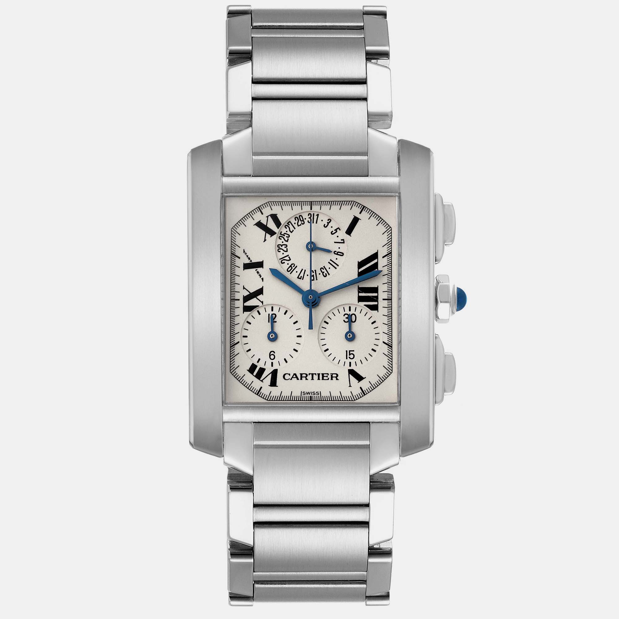 

Cartier Tank Francaise Chronoflex Chronograph Steel Men's Watch W51001Q3 37 x 28 mm, Silver