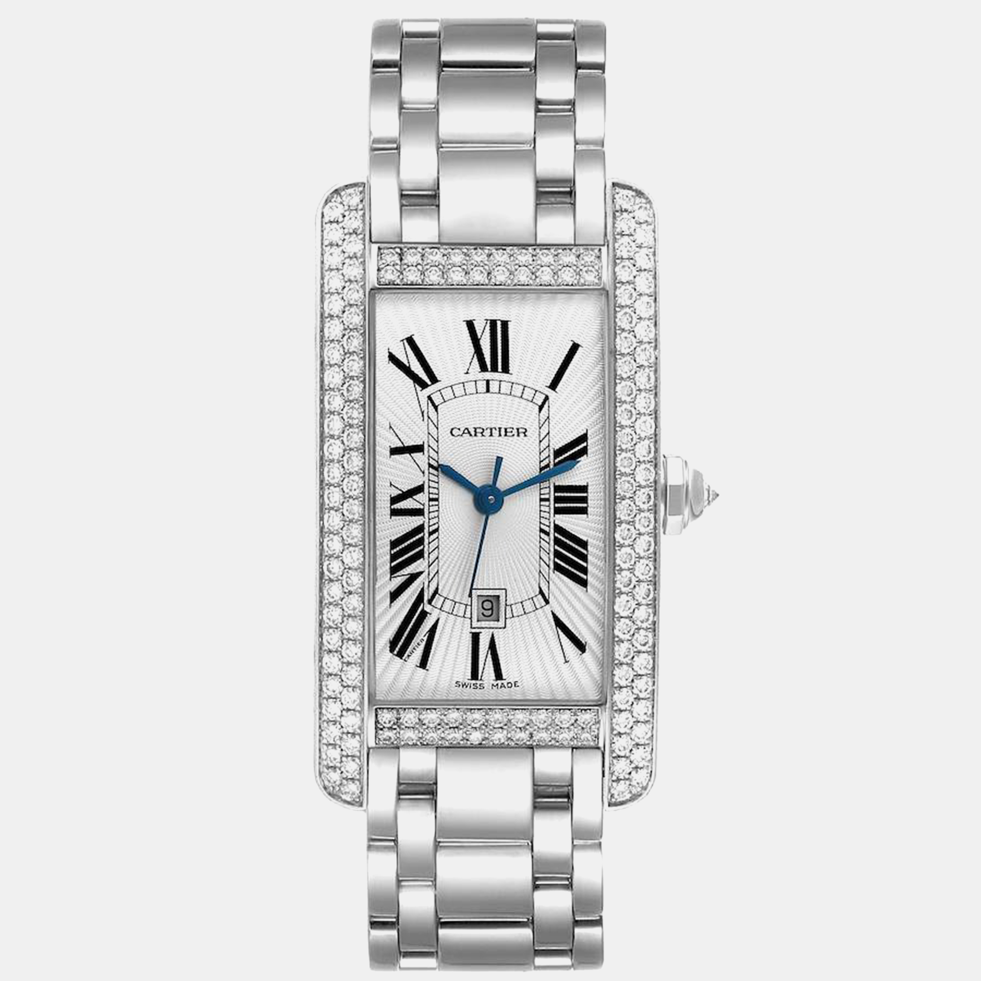 

Cartier Tank Americaine White Gold Diamond Men's Watch 26.6 mm, Silver