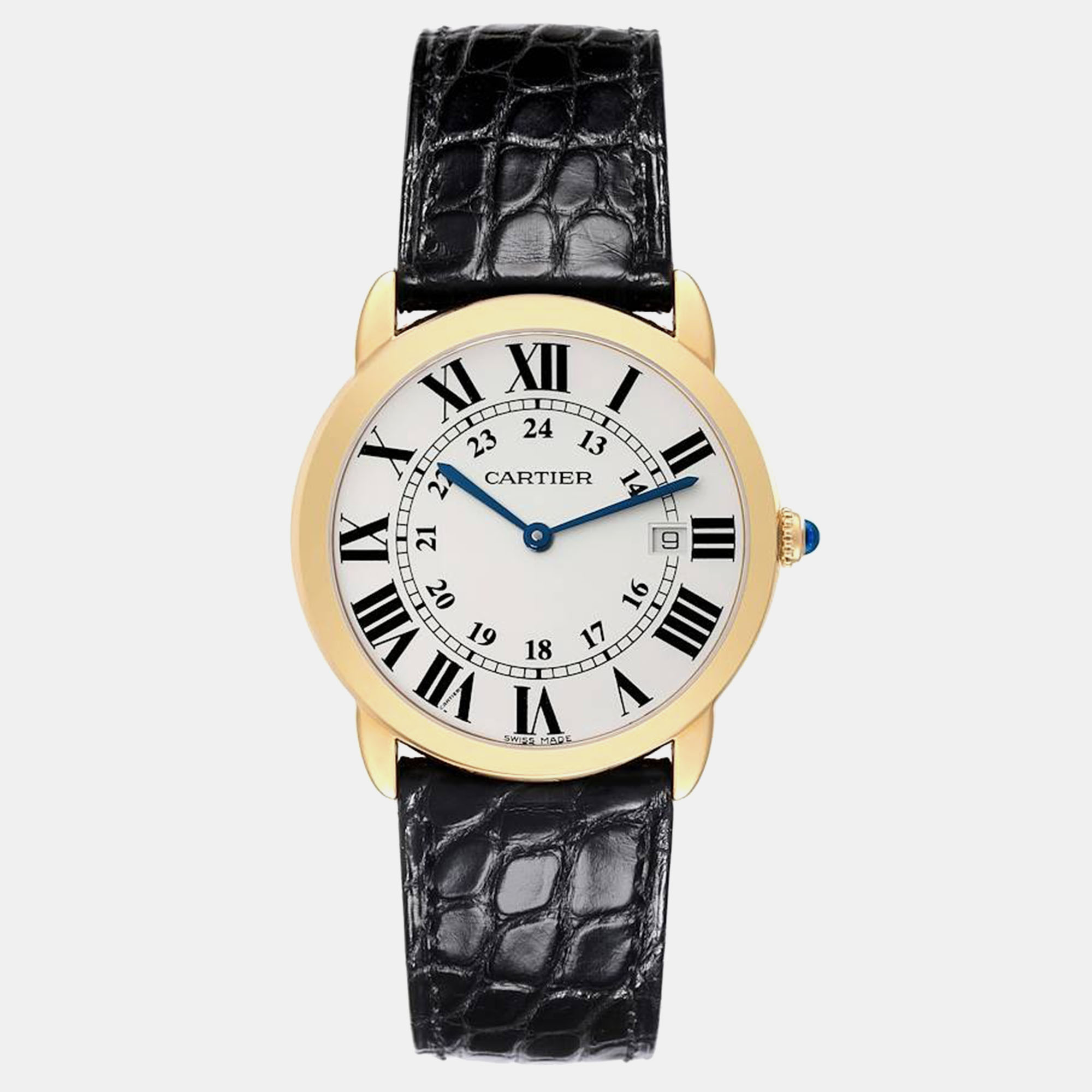 

Cartier Silver 18k Yellow Gold Ronde Solo W6700455 Quartz Men's Wristwatch 36 mm