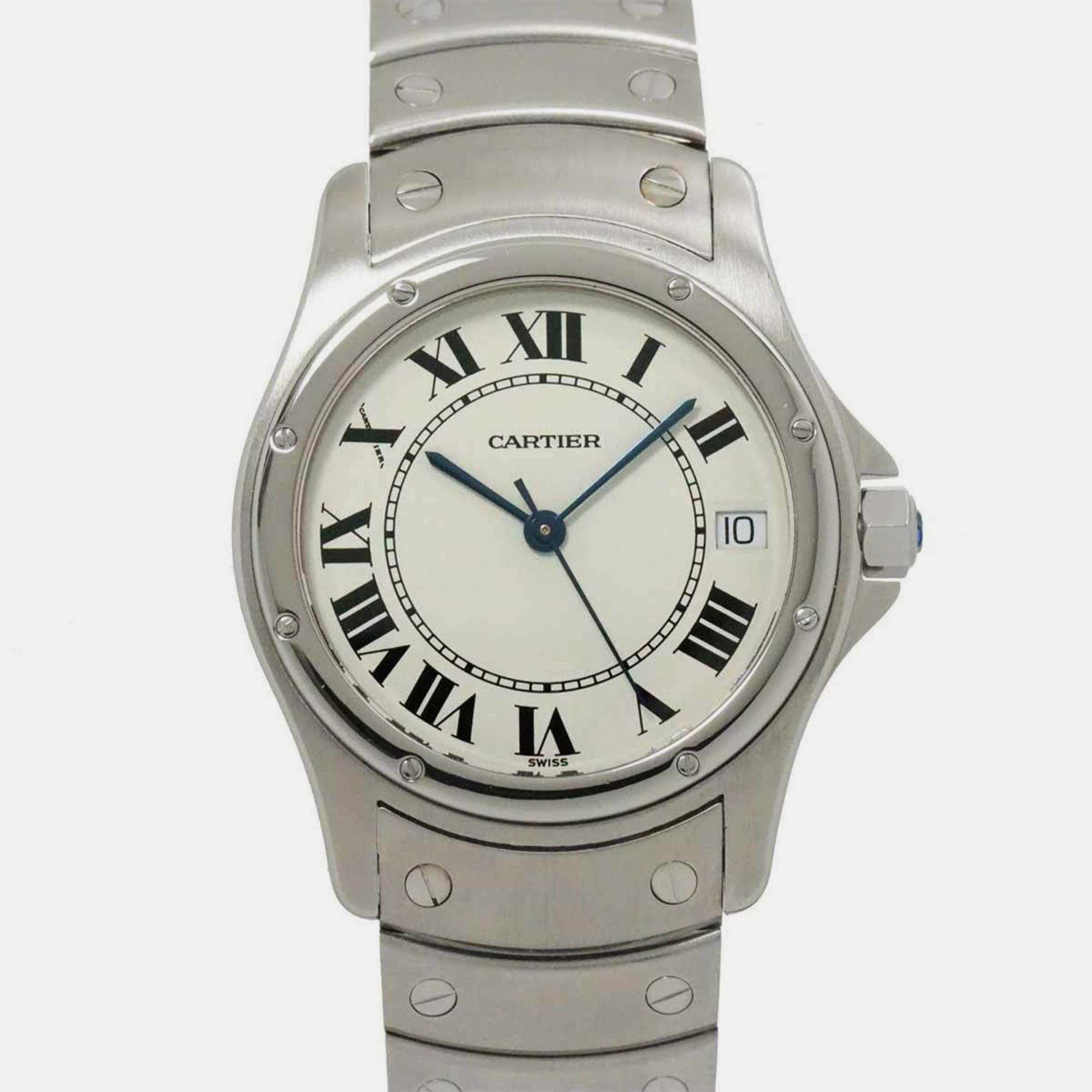 

Cartier White Stainless Steel Santos Cougar Automatic Men's Wristwatch 33 mm