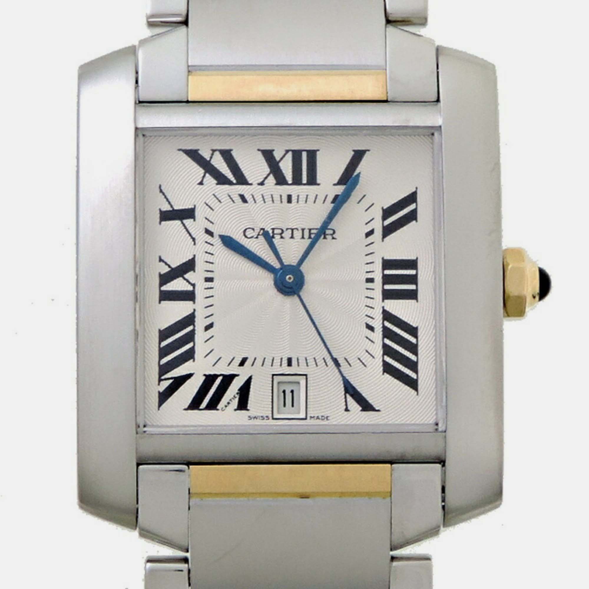 

Cartier Silver 18k Yellow Gold Stainless Steel Tank Francaise Automatic Men's Wristwatch 28 mm