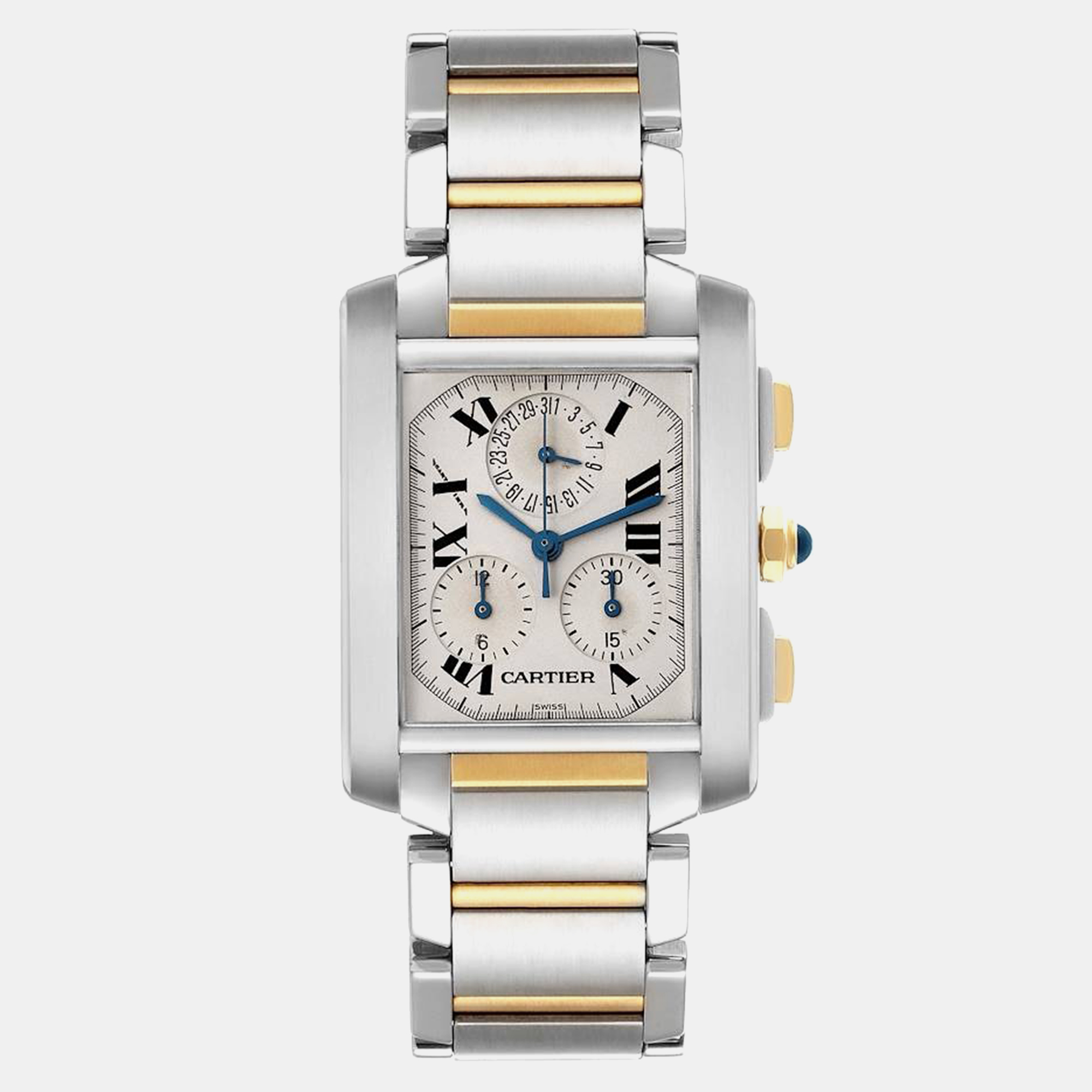 

Cartier Tank Francaise Chronograph Steel Yellow Gold Men's Watch W51004Q4 37 x 28 mm, Silver