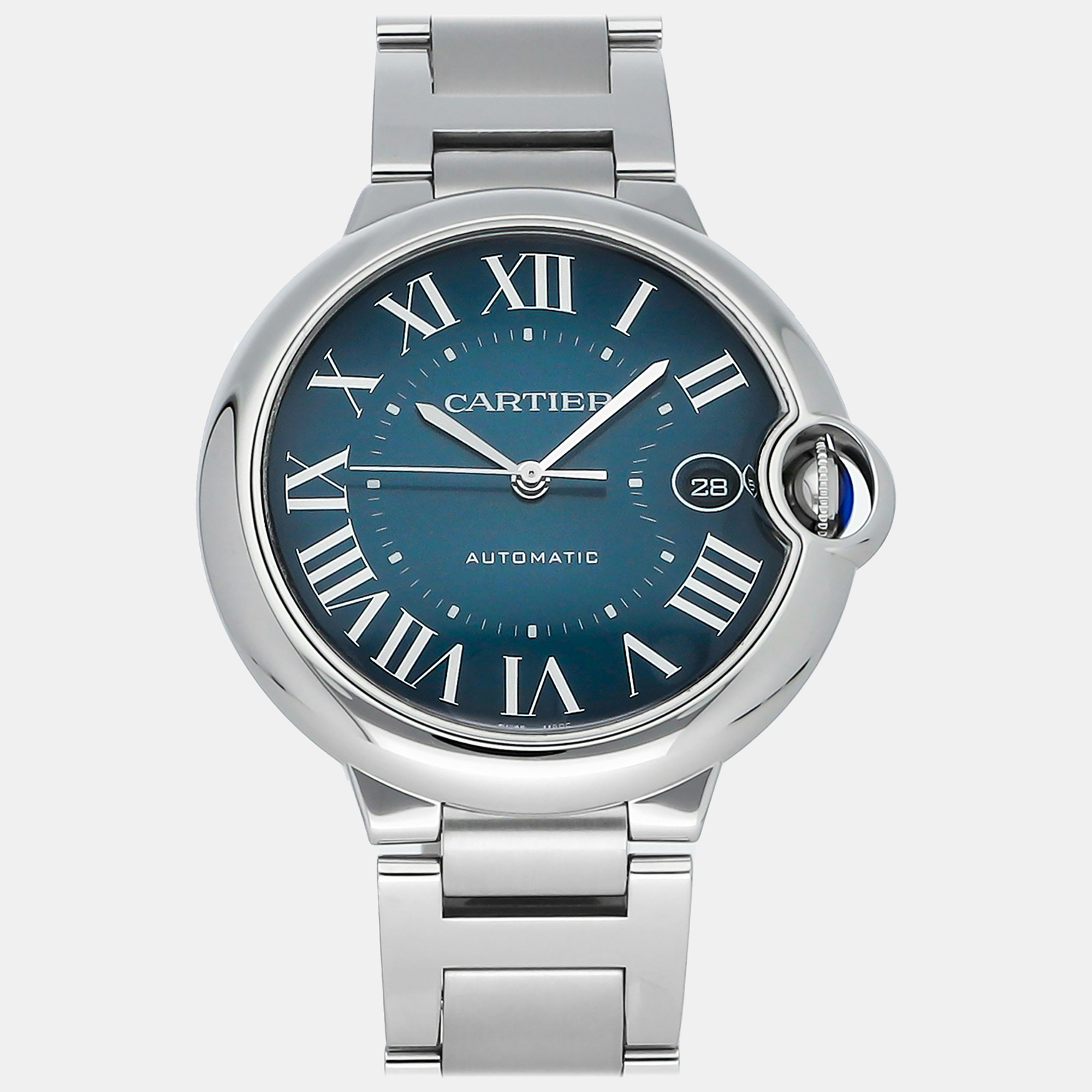 Pre-owned Cartier Blue Stainless Steel Ballon Bleu Automatic Men's Wristwatch 40 Mm