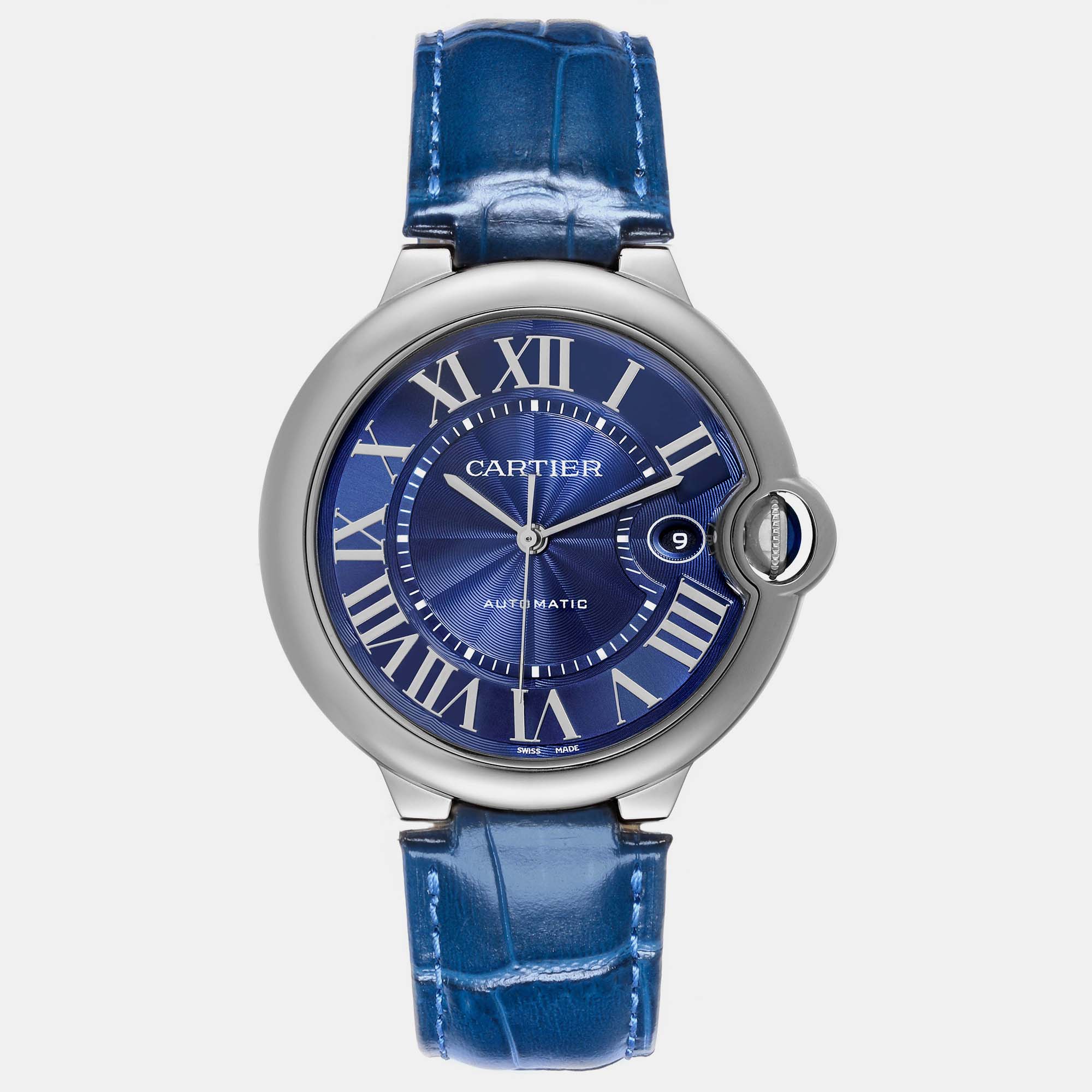 Pre-owned Cartier Ballon Bleu Stainless Steel Blue Dial Automatic Watch 42.0 Mm