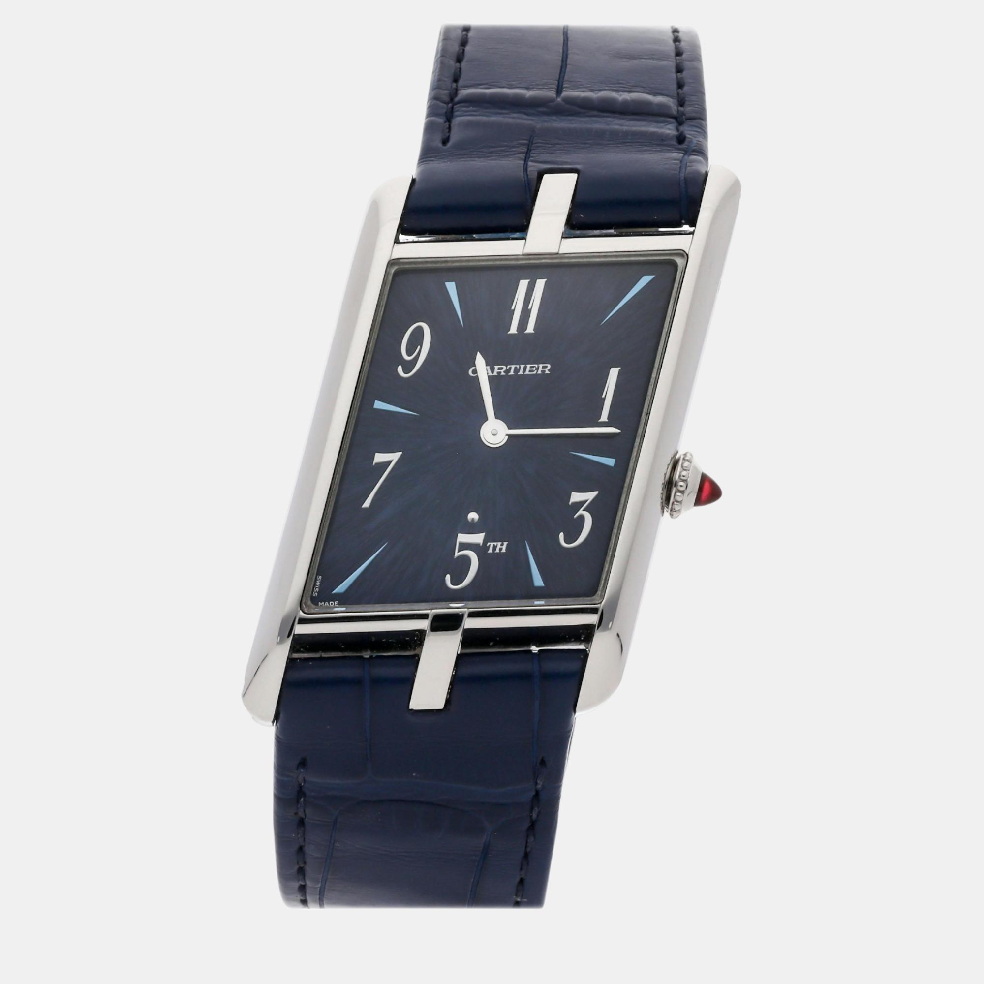 

Cartier Blue Platinum Tank Asymetrique WGTA0120 Manual Winding Men's Wristwatch 26 mm