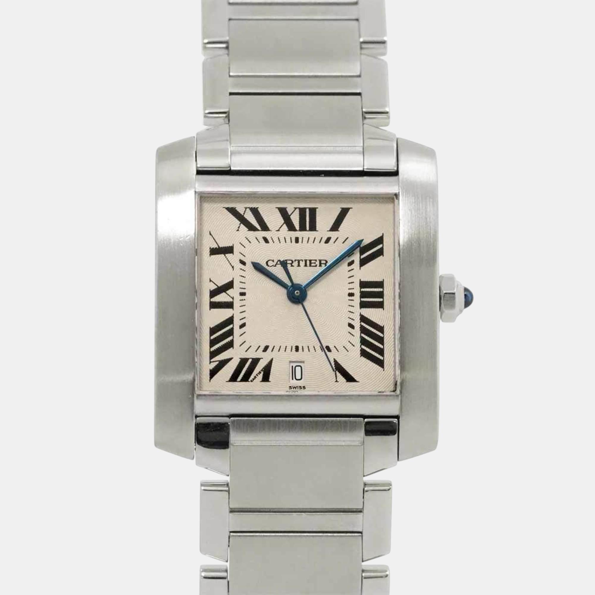 

Cartier Silver Stainless Steel Tank Francaise W51002Q3 Automatic Men's Wristwatch 28 mm