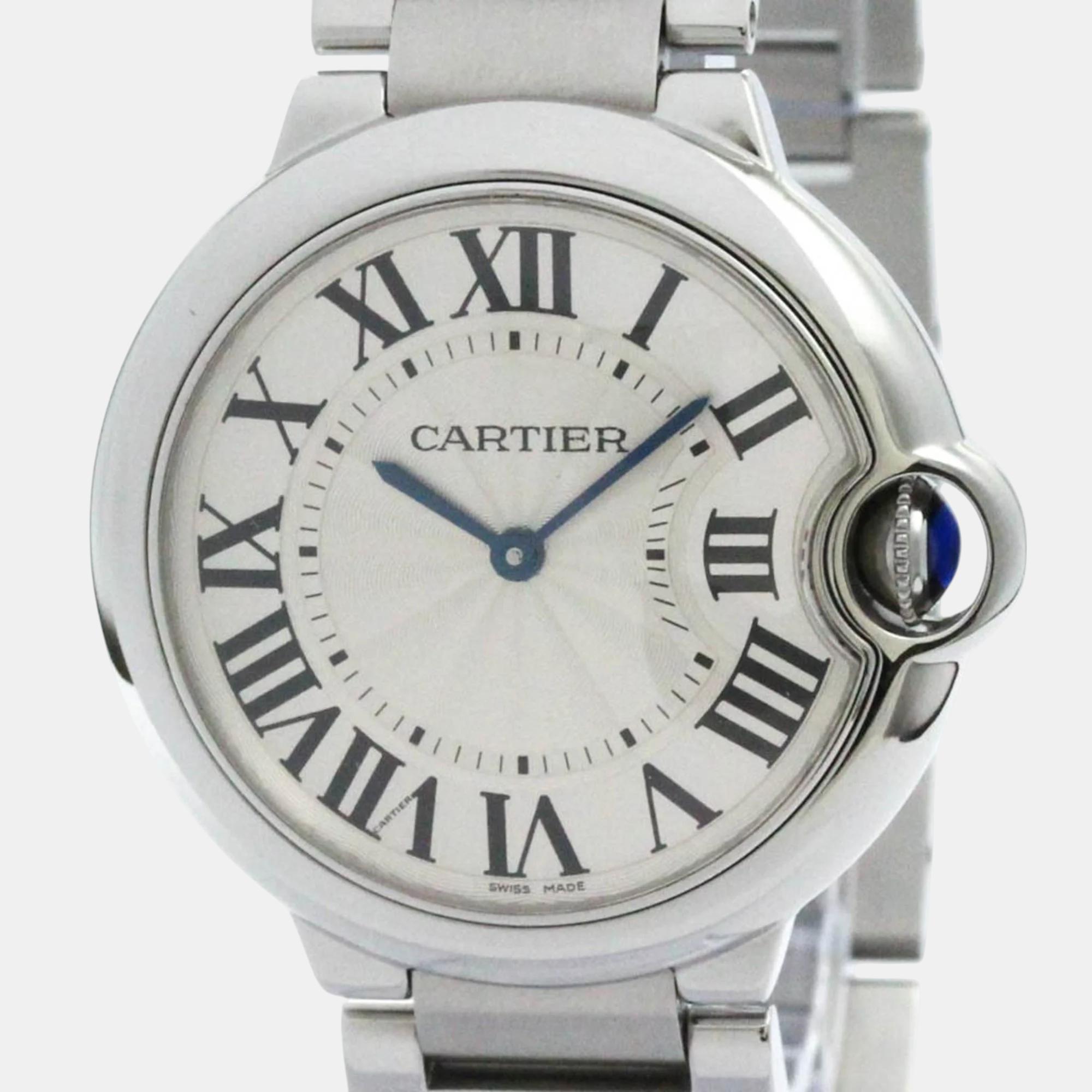 

Cartier Silver Stainless Steel Ballon Bleu W69011Z4 Quartz Men's Wristwatch 36 mm