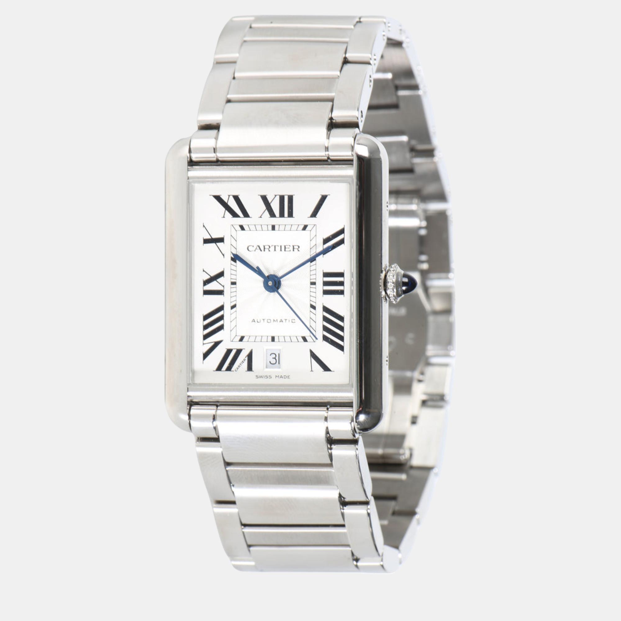 

Cartier Silver Stainless Steel Tank Must WSTA0053 Automatic Men's Wristwatch 31 mm, White