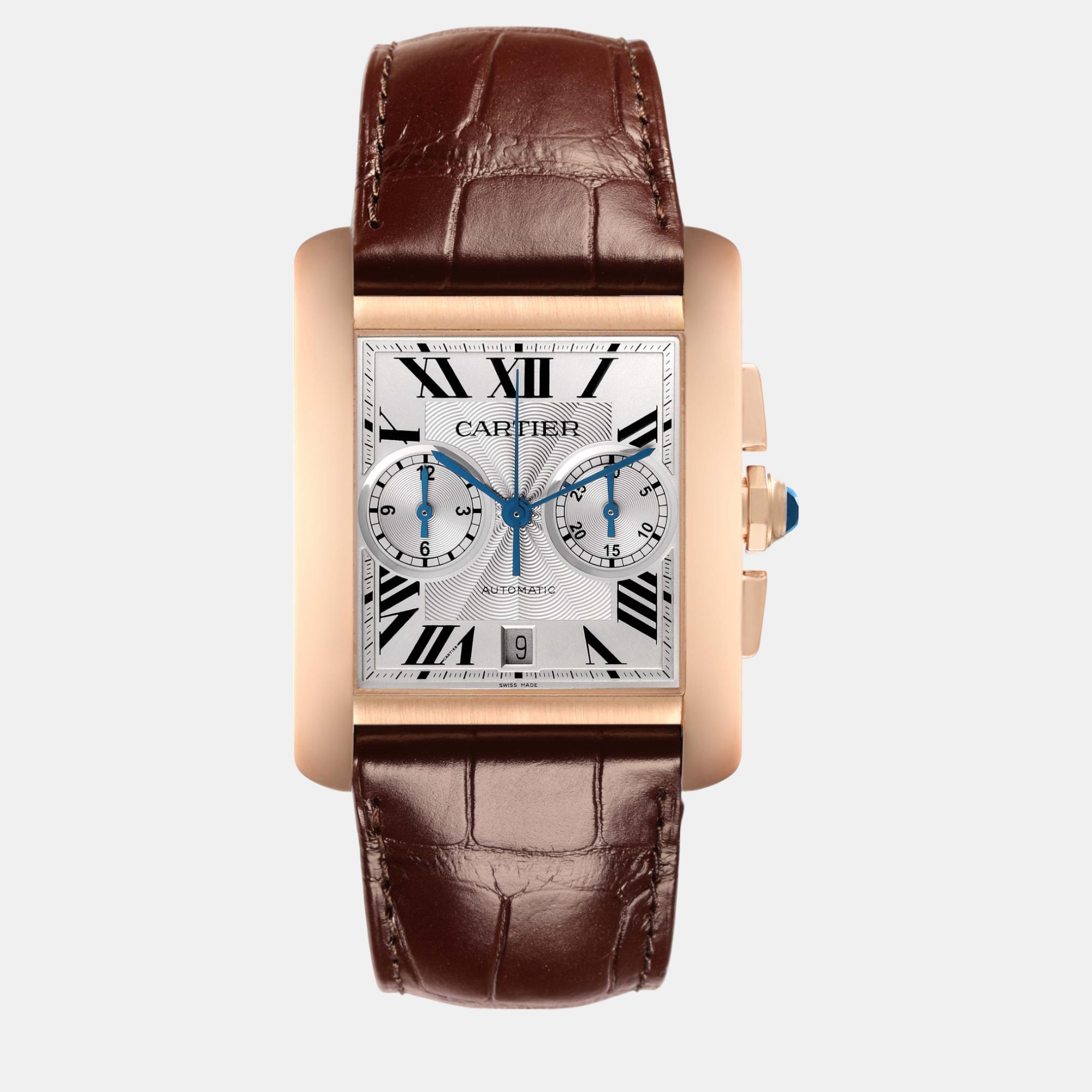 Pre-owned Cartier Tank Mc Rose Gold Silver Dial Men's Watch 34.3 Mm