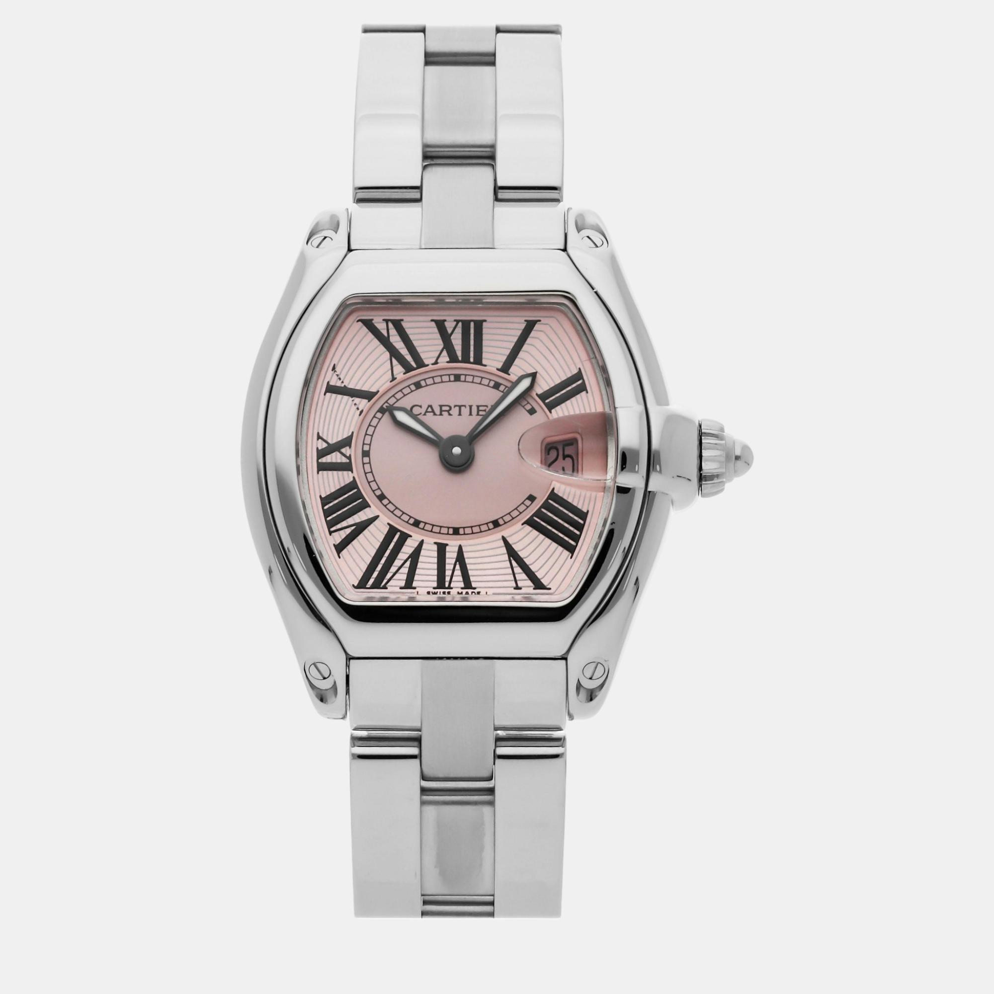 

Cartier Pink Stainless Steel Roadster Quartz Men's Wristwatch 30 mm