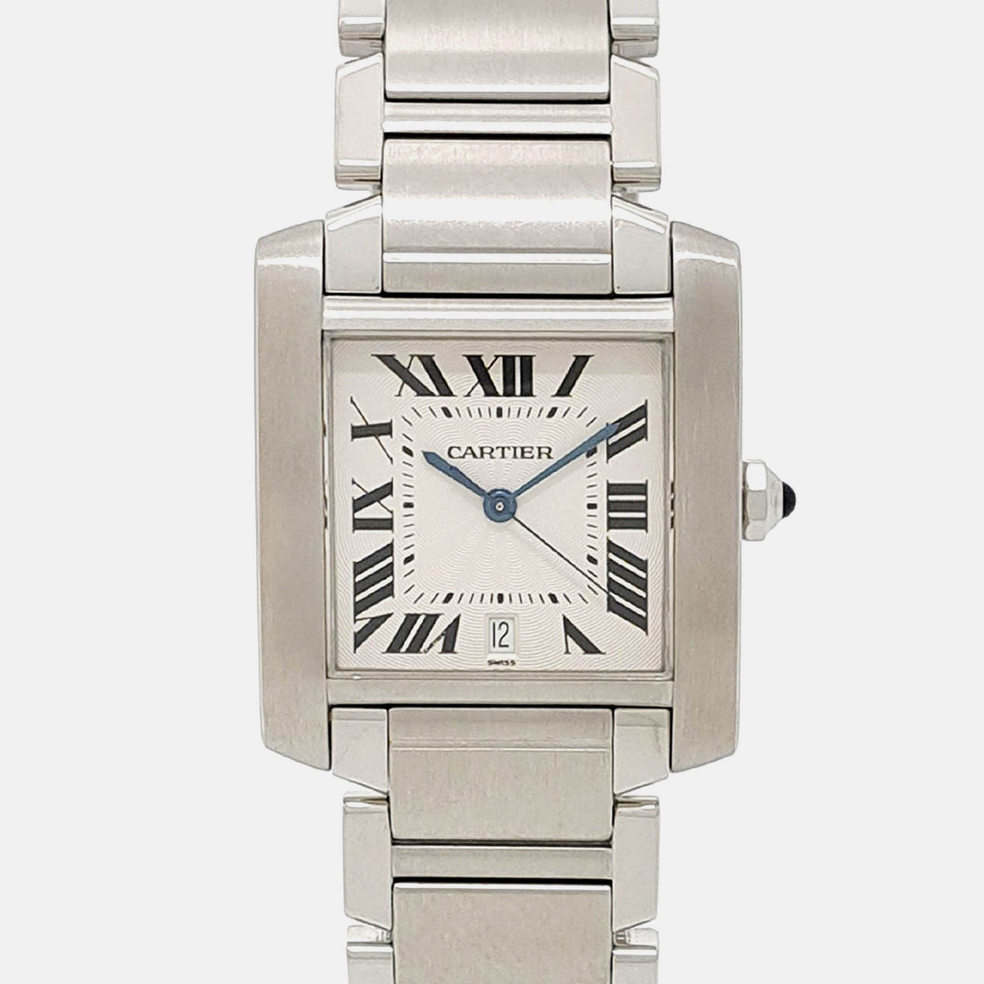 

Cartier White Stainless Steel Tank Francaise W51002Q3 Automatic Men's Wristwatch 28 mm