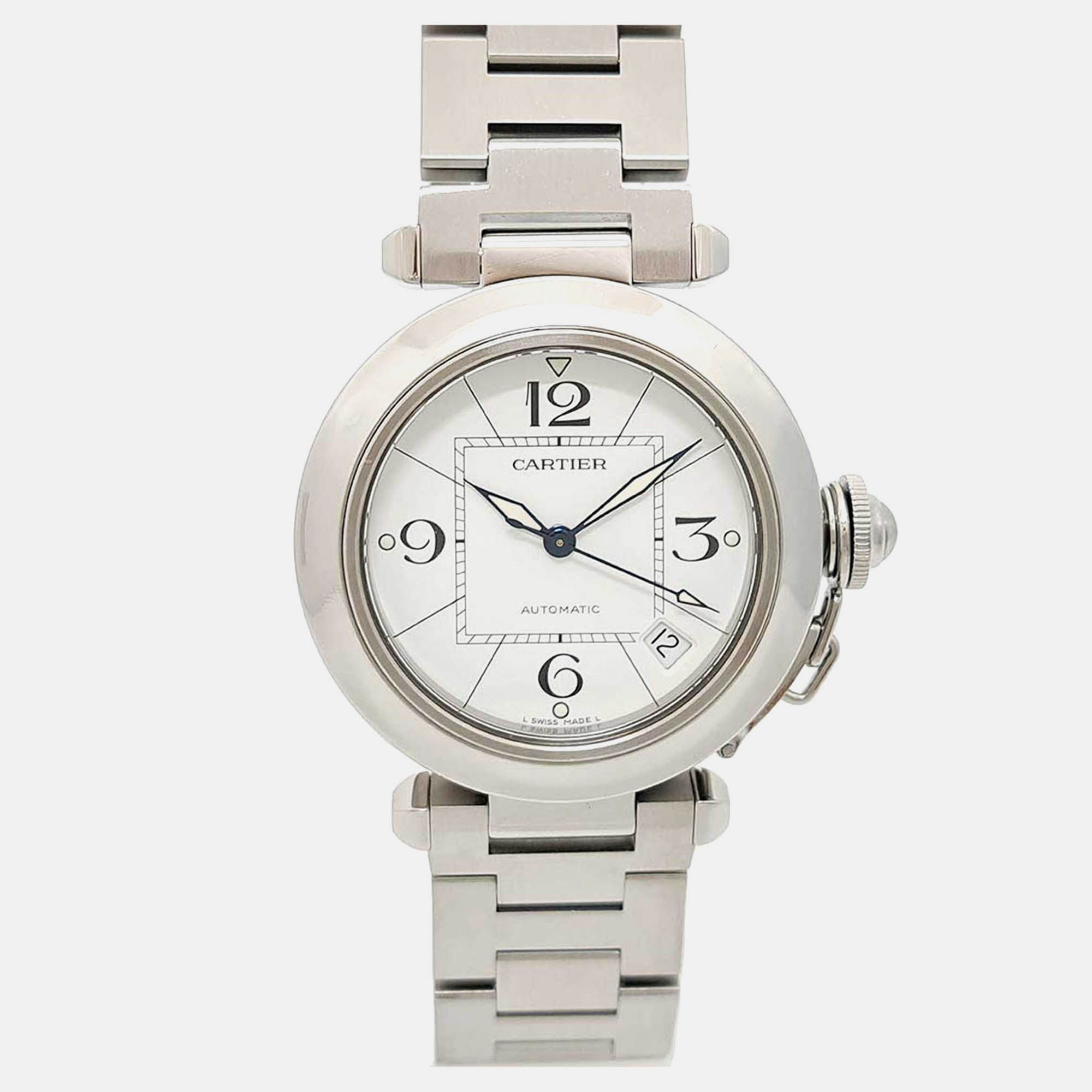 

Cartier White Stainless Steel Pasha C W31074M7 Automatic Men's Wristwatch 35 mm