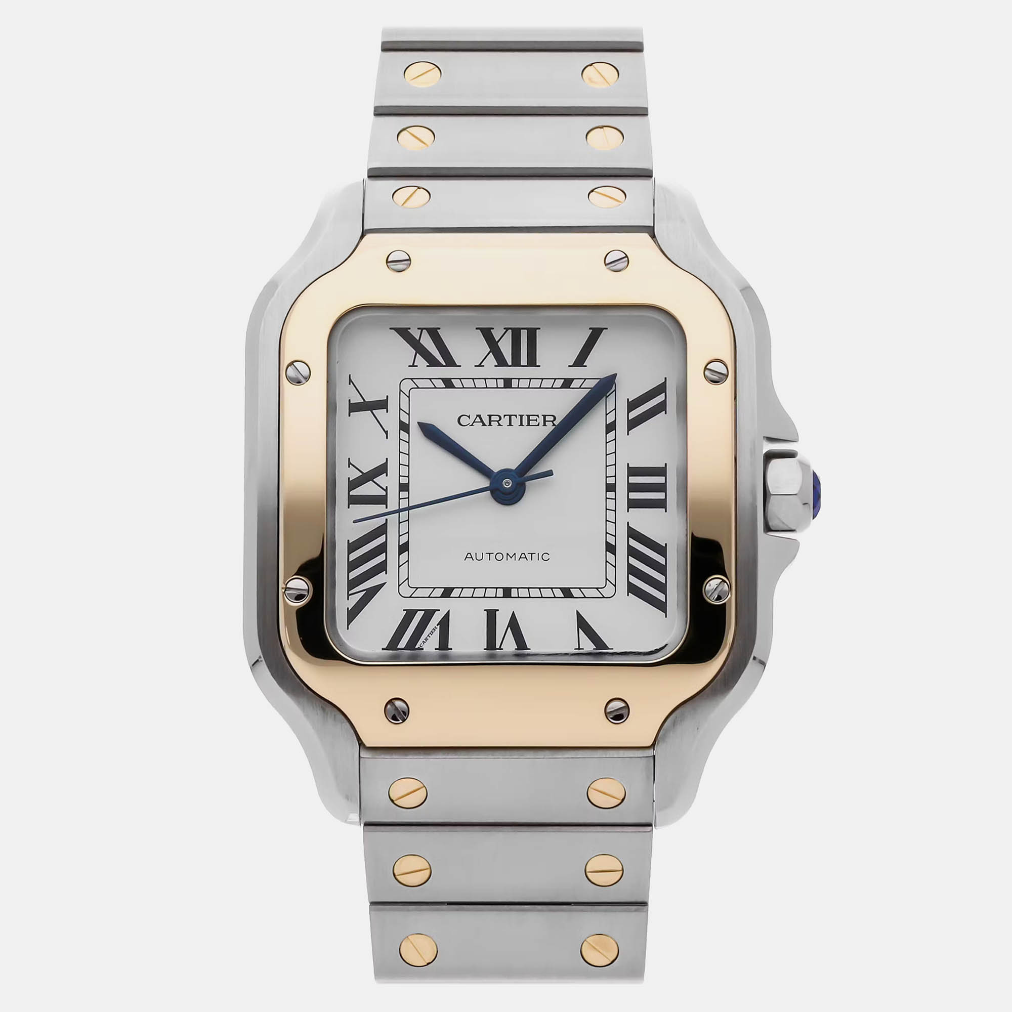 

Cartier Silver 18k Yellow Gold Stainless Steel Santos W2SA0016 Automatic Men's Wristwatch 35 mm