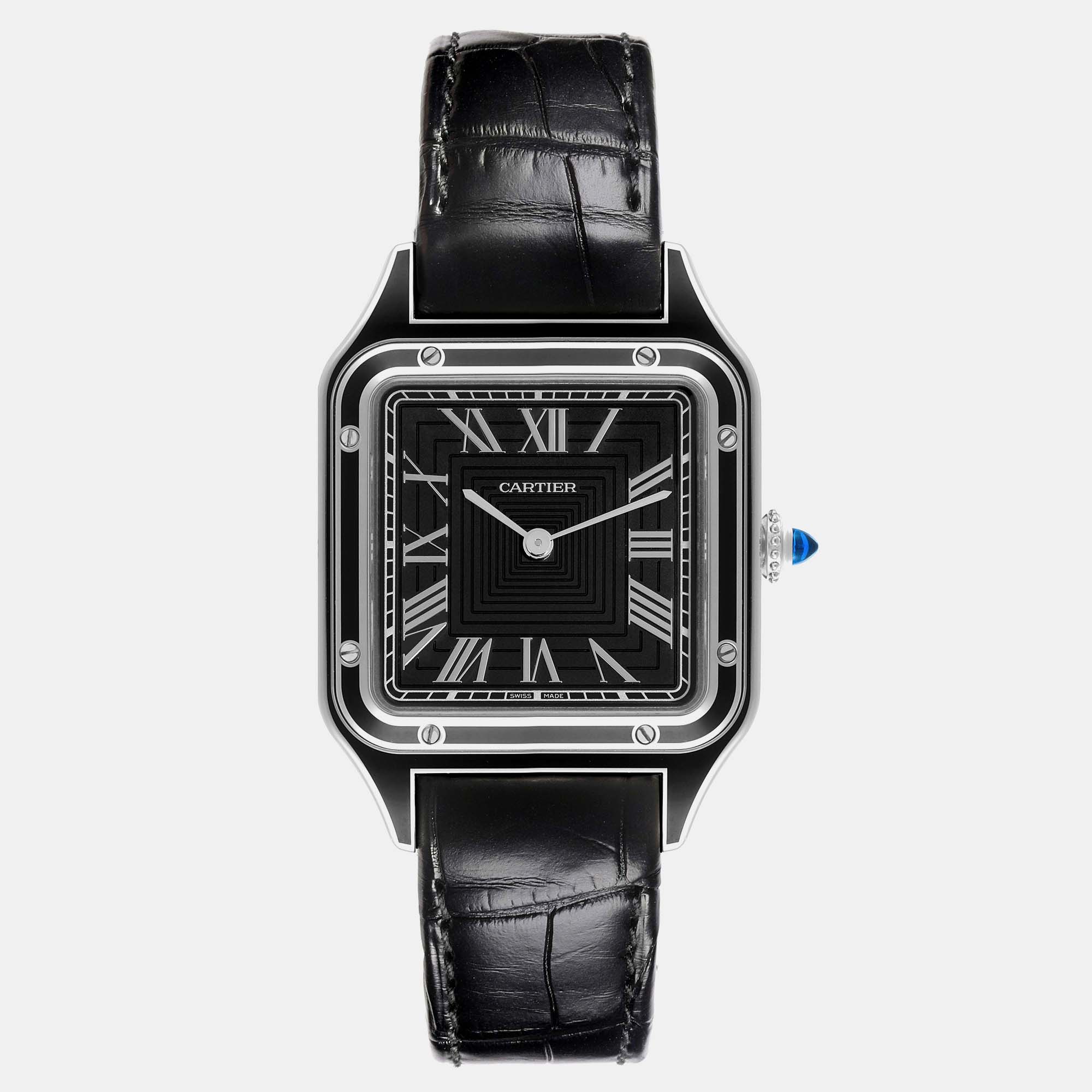 

Cartier Santos Dumont Large Black Strap Steel Mens Watch WSSA0046 Unworn 43.5 mm x 31.4 mm