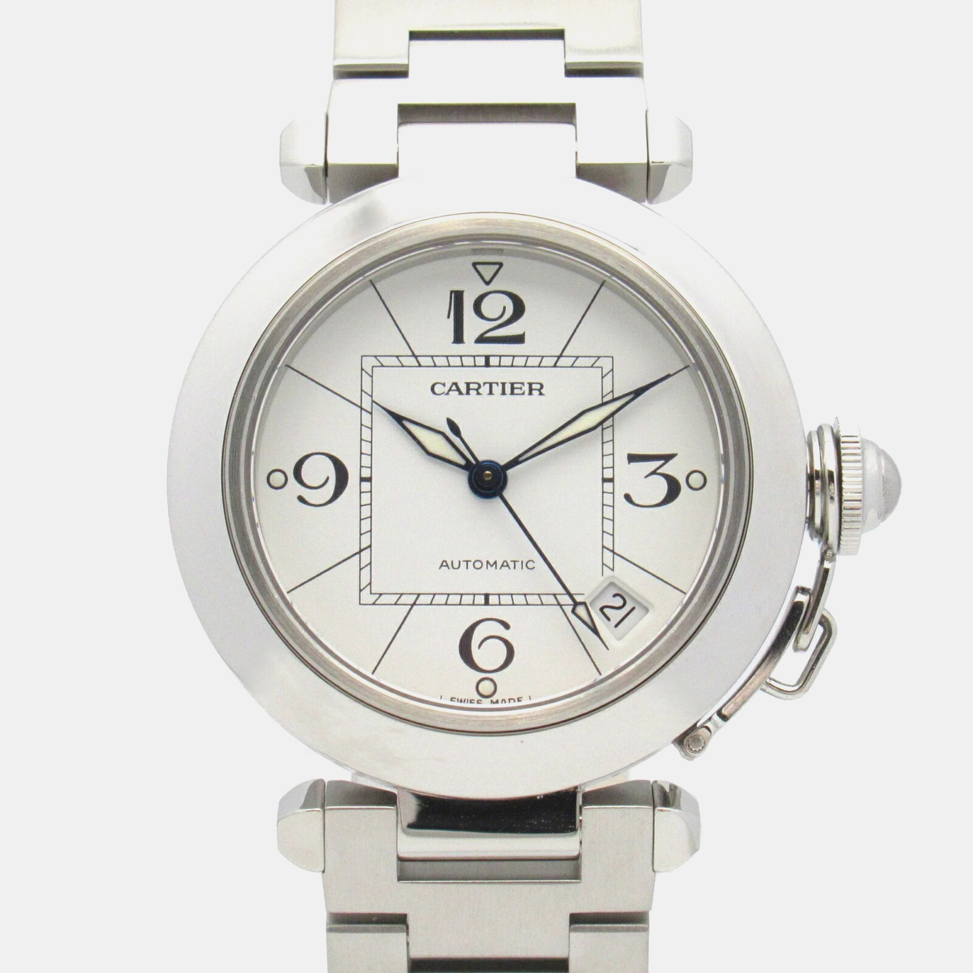 

Cartier White Stainless Steel Pasha C Automatic Men's Wristwatch 35 mm