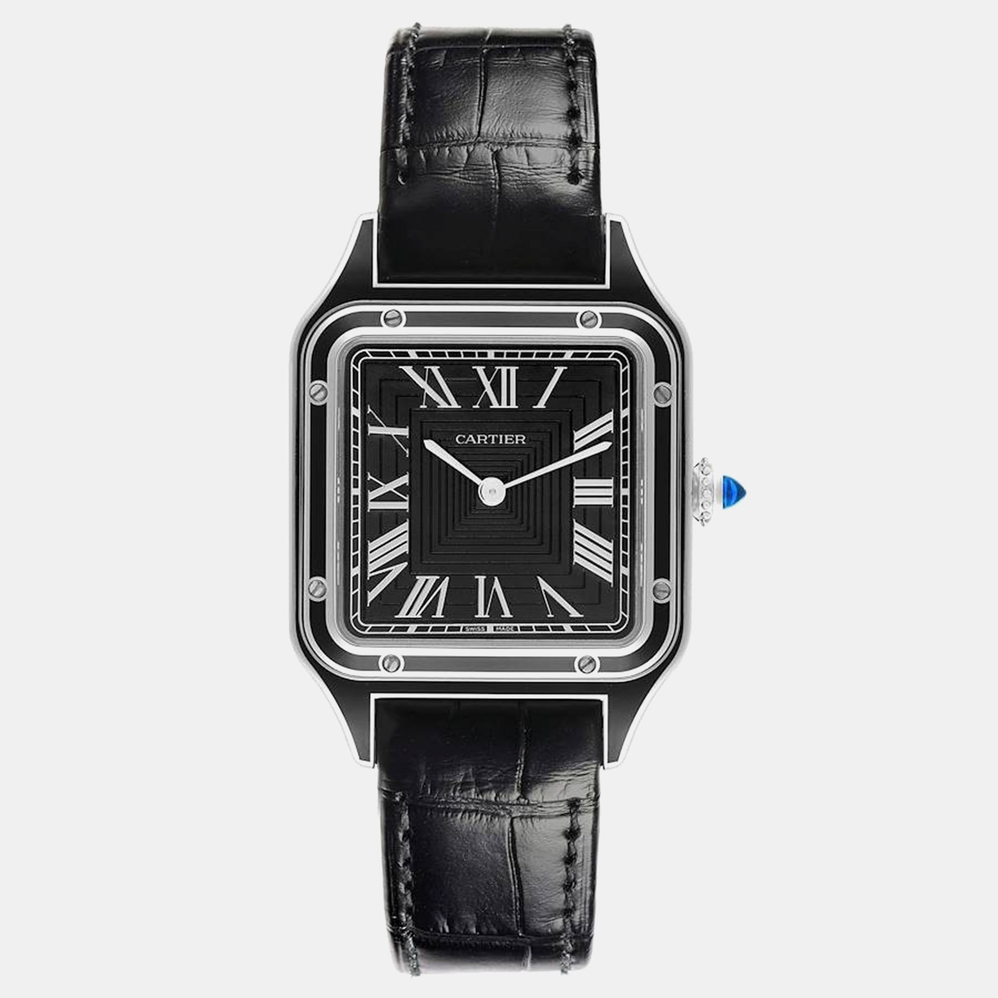 

Cartier Santos Dumont Large Black Strap Steel Mens Watch WSSA0046 Unworn 43.5 mm x 31.4 mm