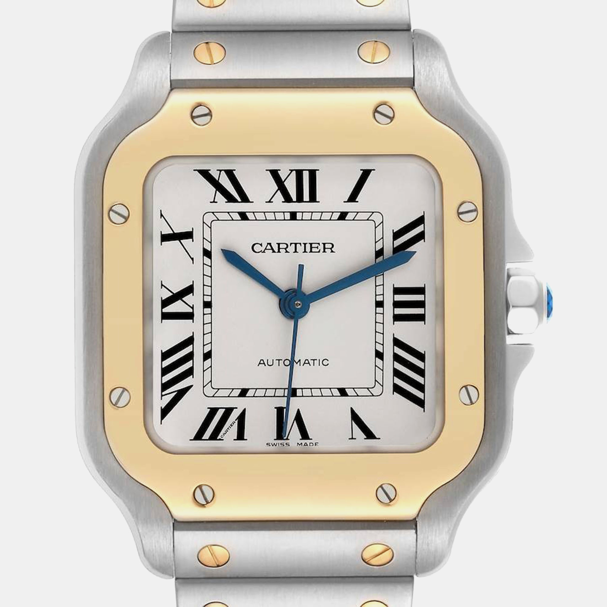 

Cartier Santos Medium Steel Yellow Gold Mens Watch W2SA0007 35.1 mm x 41.9 mm, Silver