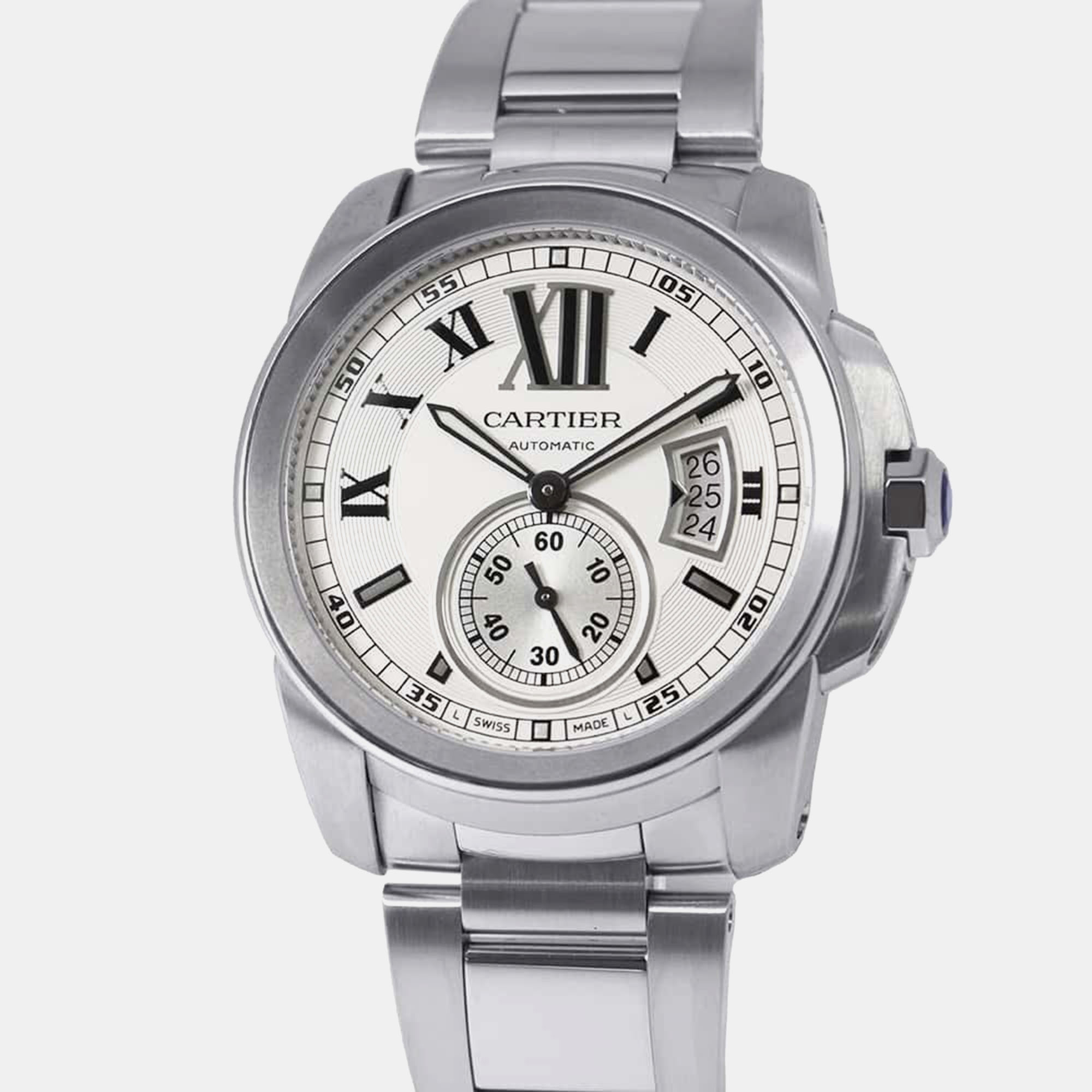 

Cartier Silver Stainless Steel Calibre de Cartier W7100015 Automatic Men's Wristwatch 42 mm