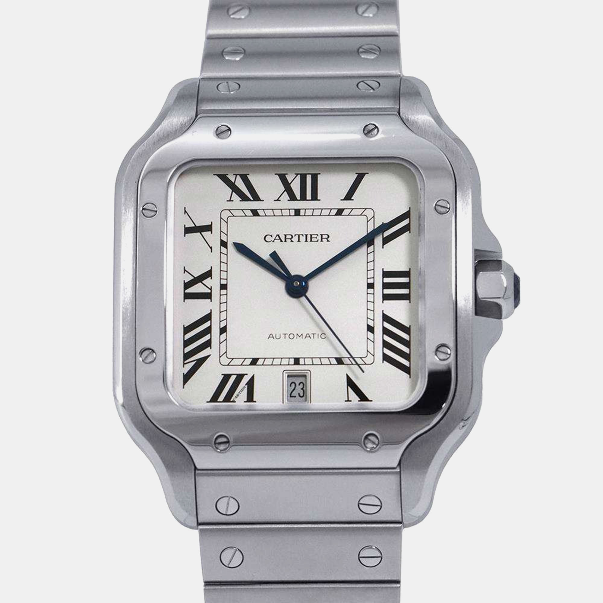 

Cartier Silver Stainless Steel Santos de Cartier WSSA0018 Automatic Men's Wristwatch