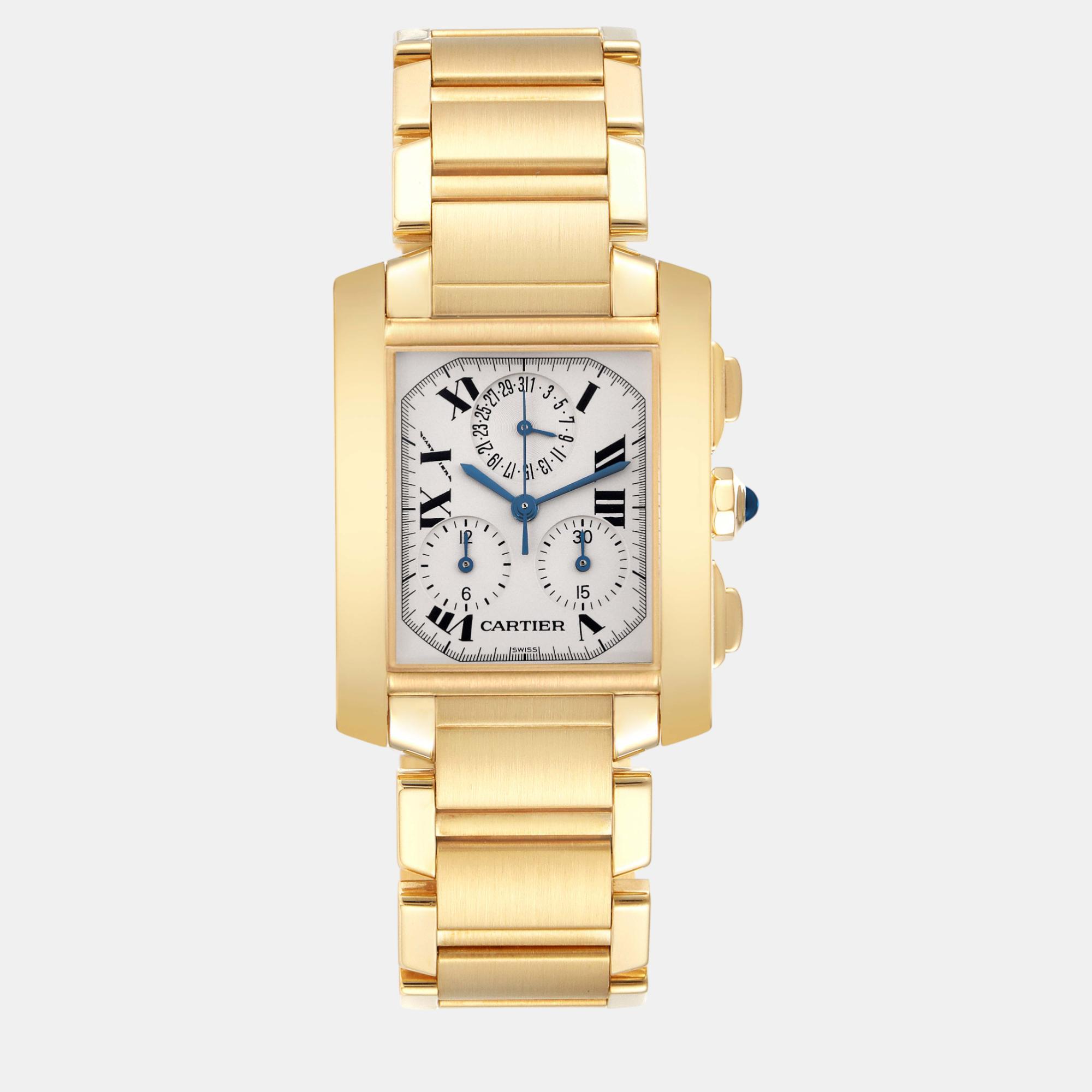 

Cartier Tank Francaise Chrongraph Yellow Gold Quartz Men's Watch 28.0 mm, Silver