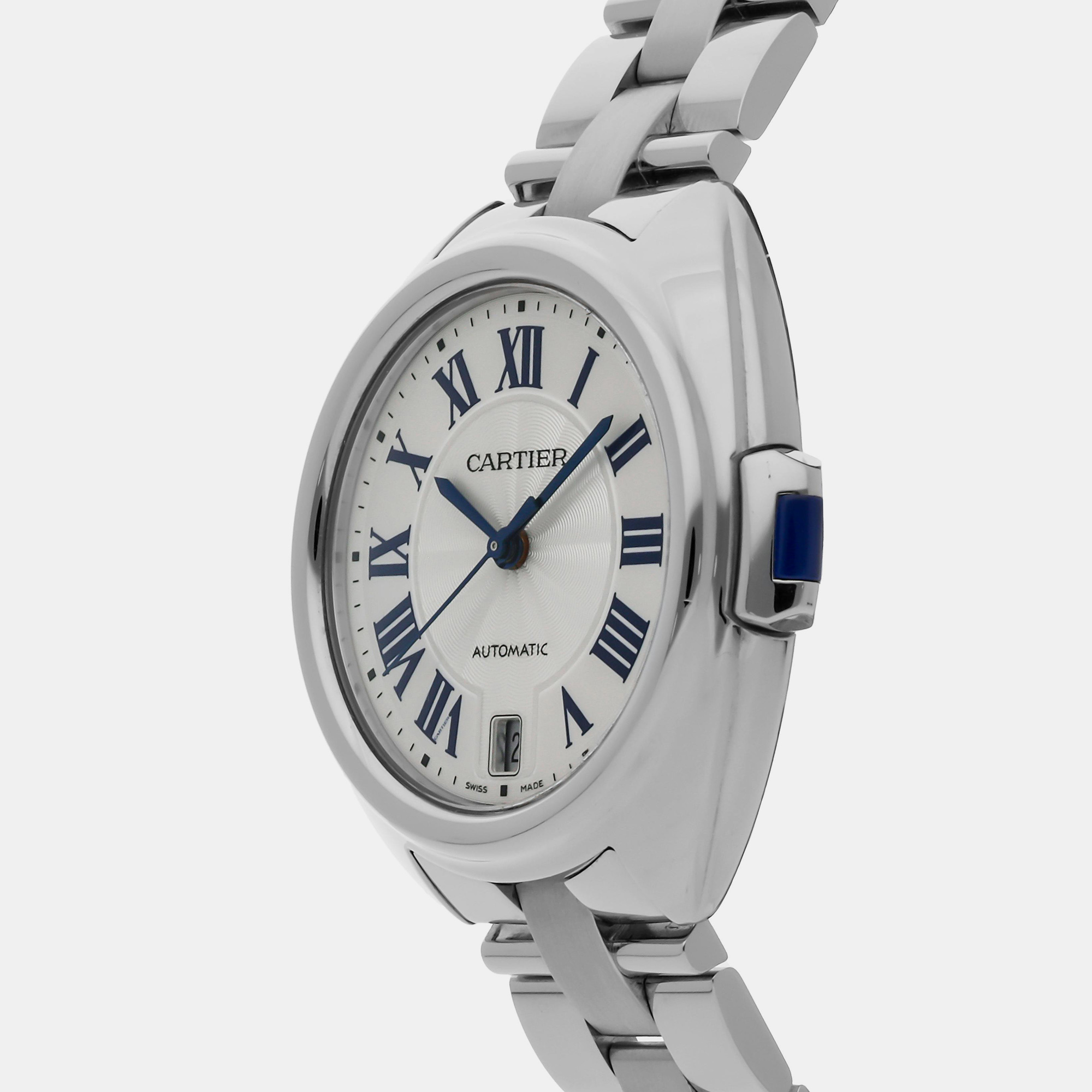 Cartier Silver Stainless Steel Cle de Cartier Automatic Men`s Wristwatch 35 mm 