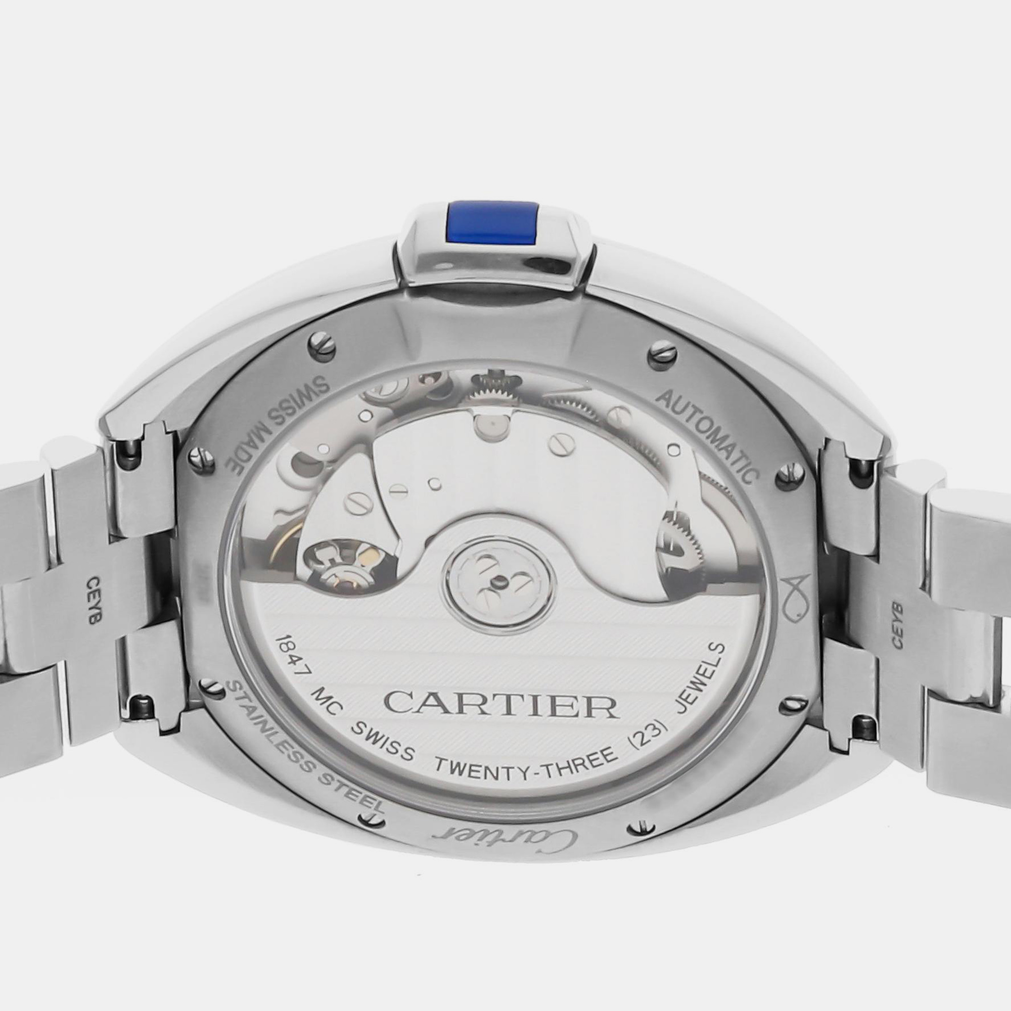Cartier Silver Stainless Steel Cle de Cartier Automatic Men`s Wristwatch 35 mm 