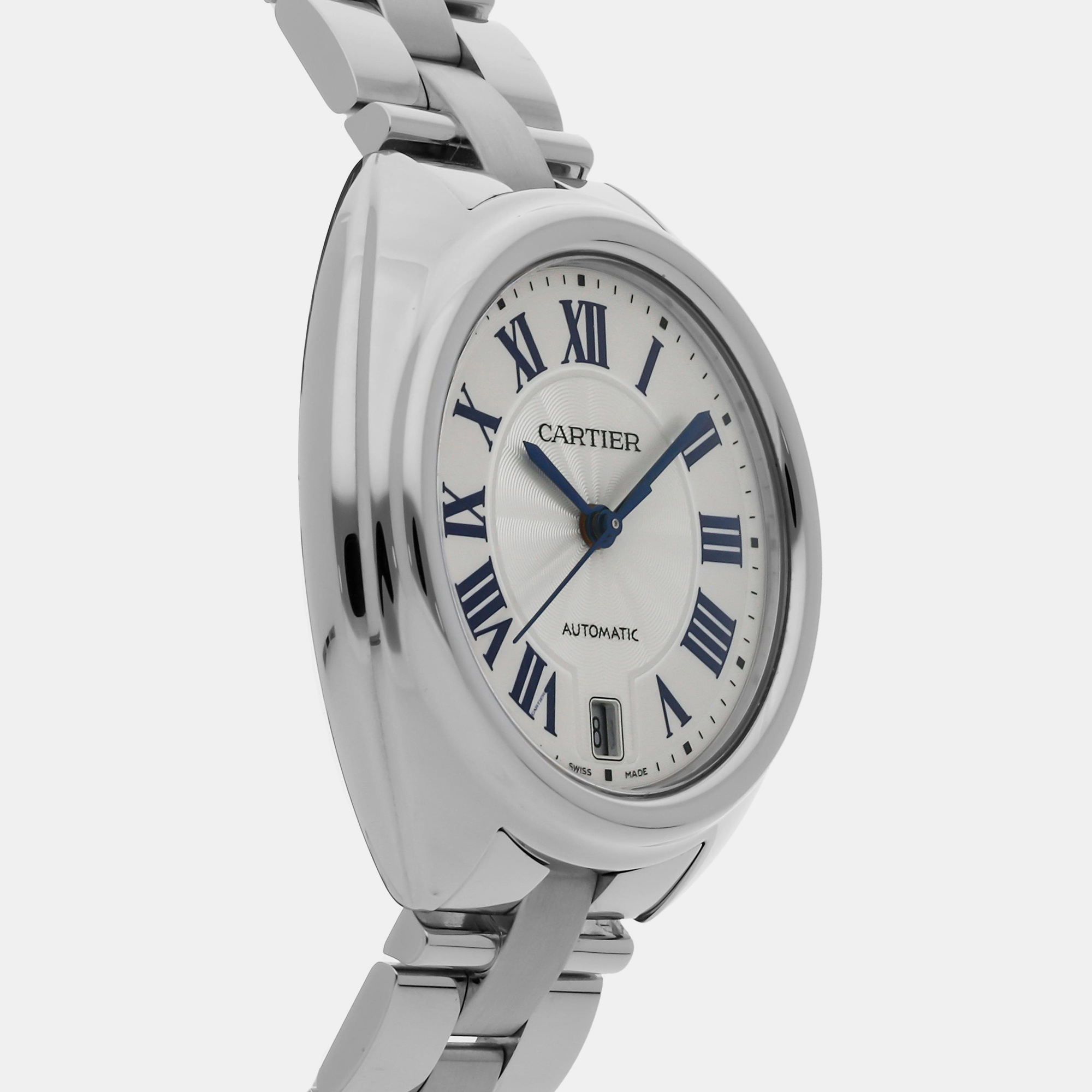 Cartier Silver Stainless Steel Cle de Cartier Automatic Men`s Wristwatch 35 mm 