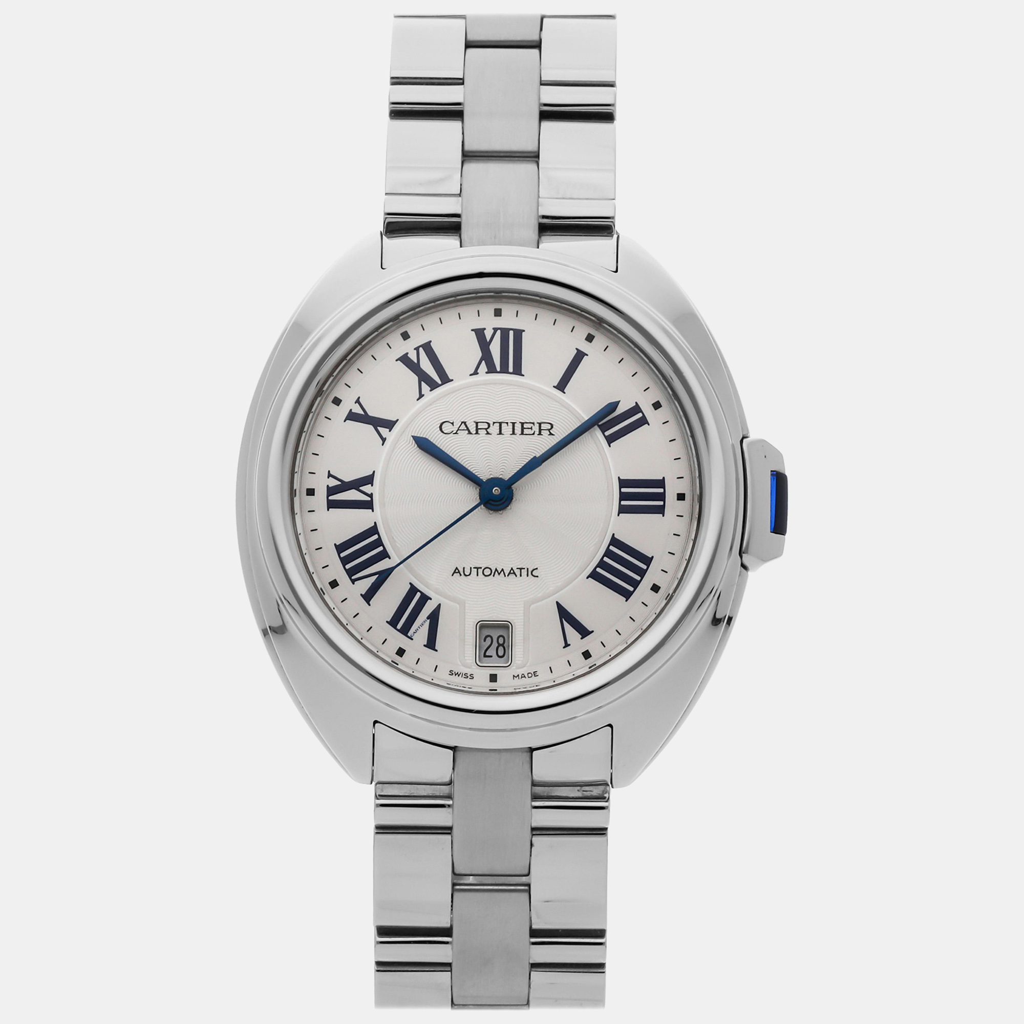 

Cartier Silver Stainless Steel Cle de Cartier Automatic Men's Wristwatch 35 mm