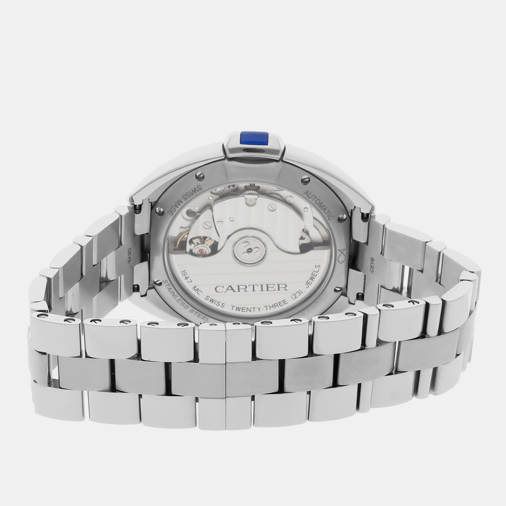 Cartier Silver Stainless Steel Cle de Cartier Automatic Men`s Wristwatch 35 mm 