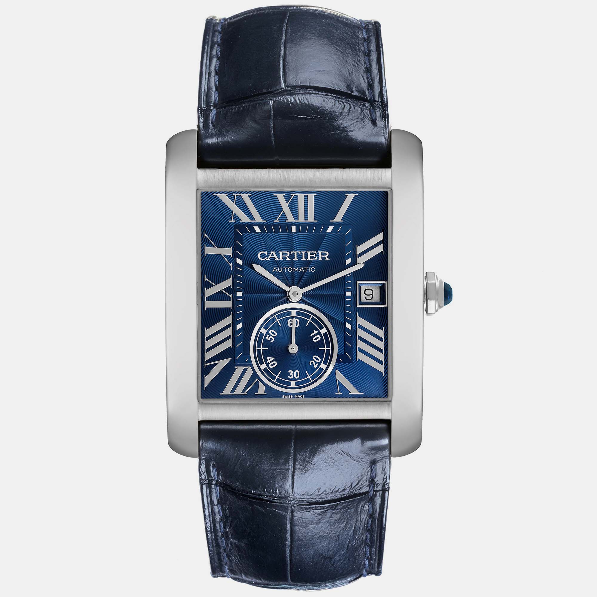 Pre-owned Cartier Tank Mc Blue Dial Automatic Steel Mens Watch Wsta0010 34.3 Mm X 44 Mm