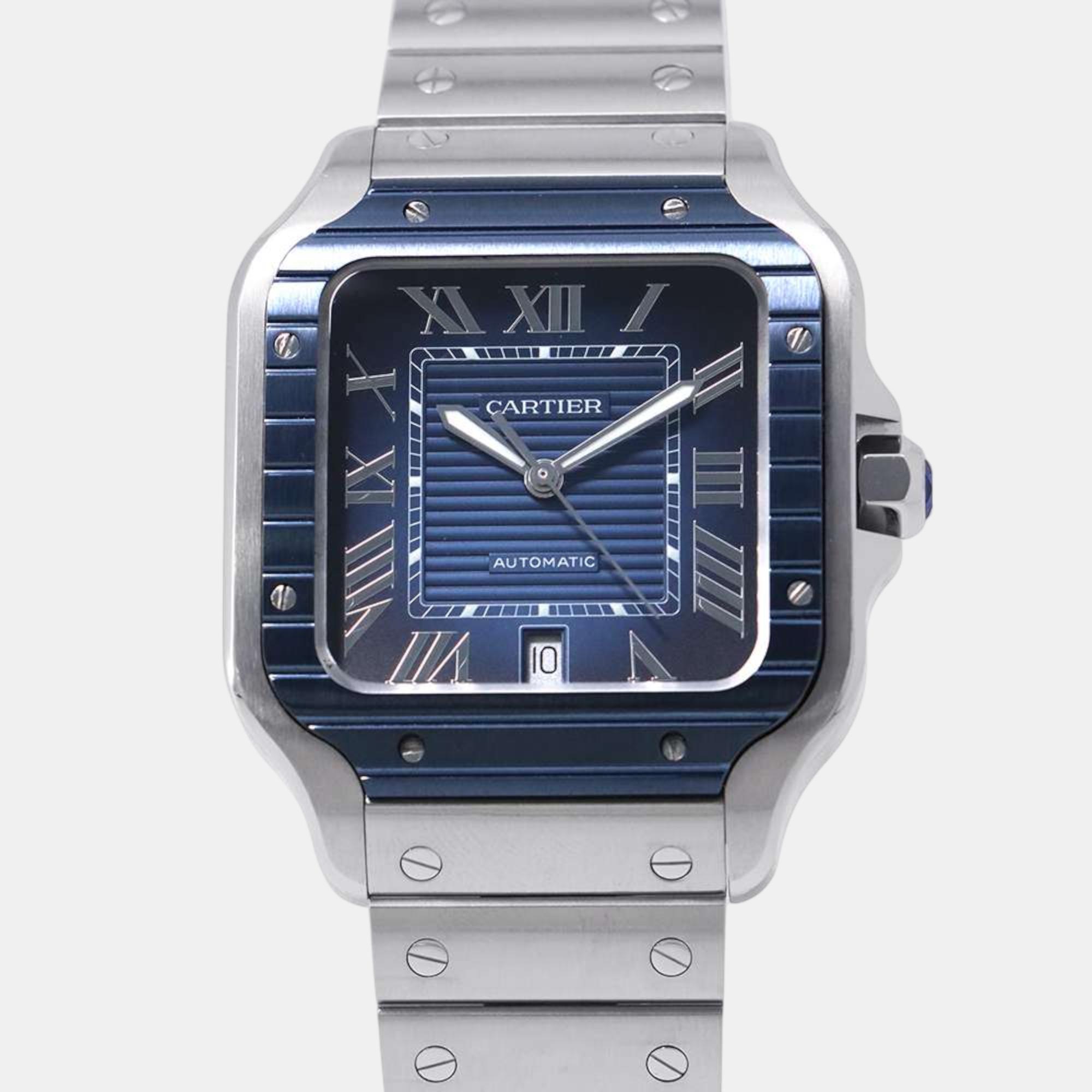 

Cartier Blue Stainless Steel Santos de Cartier WSSA0048 Automatic Men's Wristwatch 40 mm