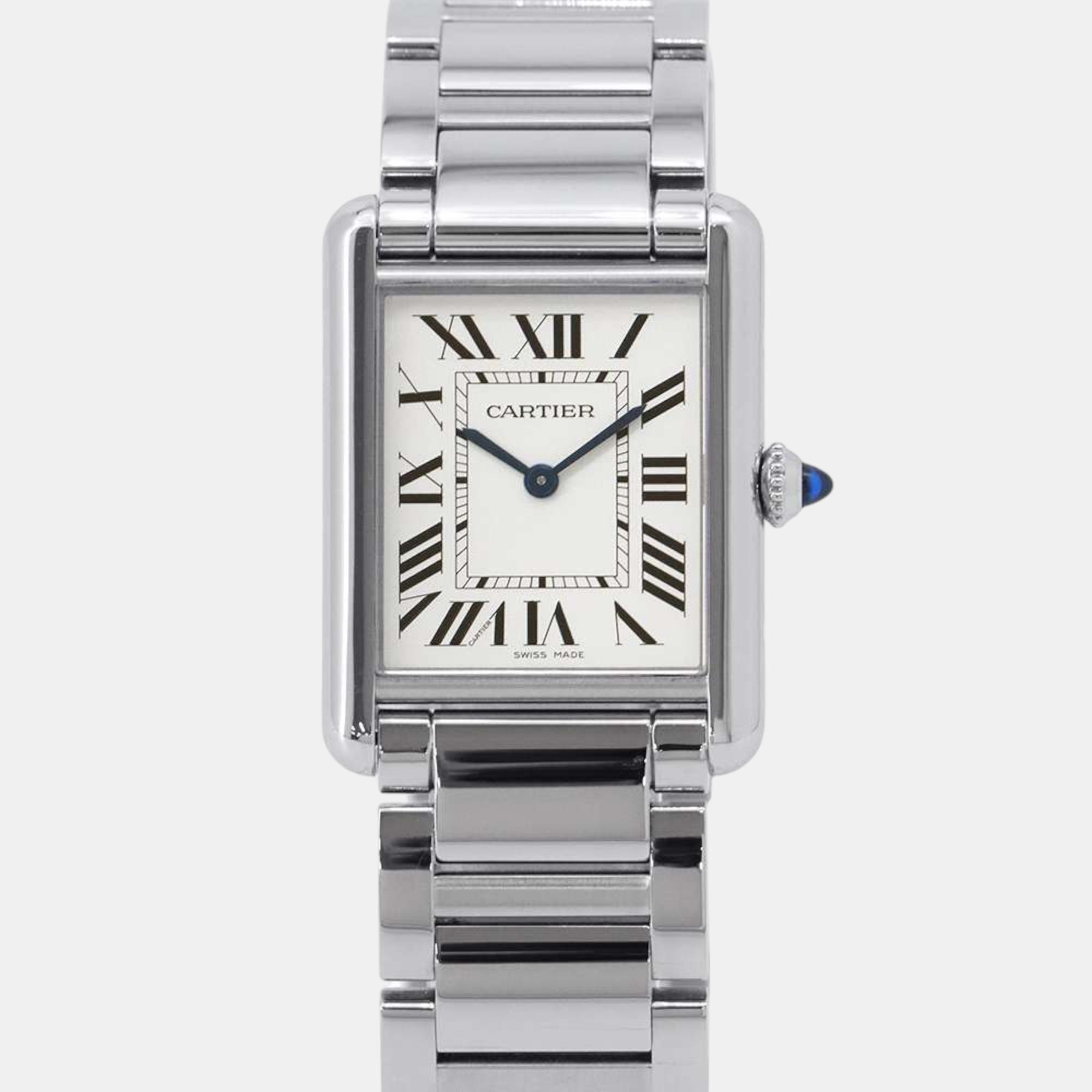 

Cartier Silver Stainless Steel Tank Must WSTA0052 Quartz Men's Wristwatch 25 mm