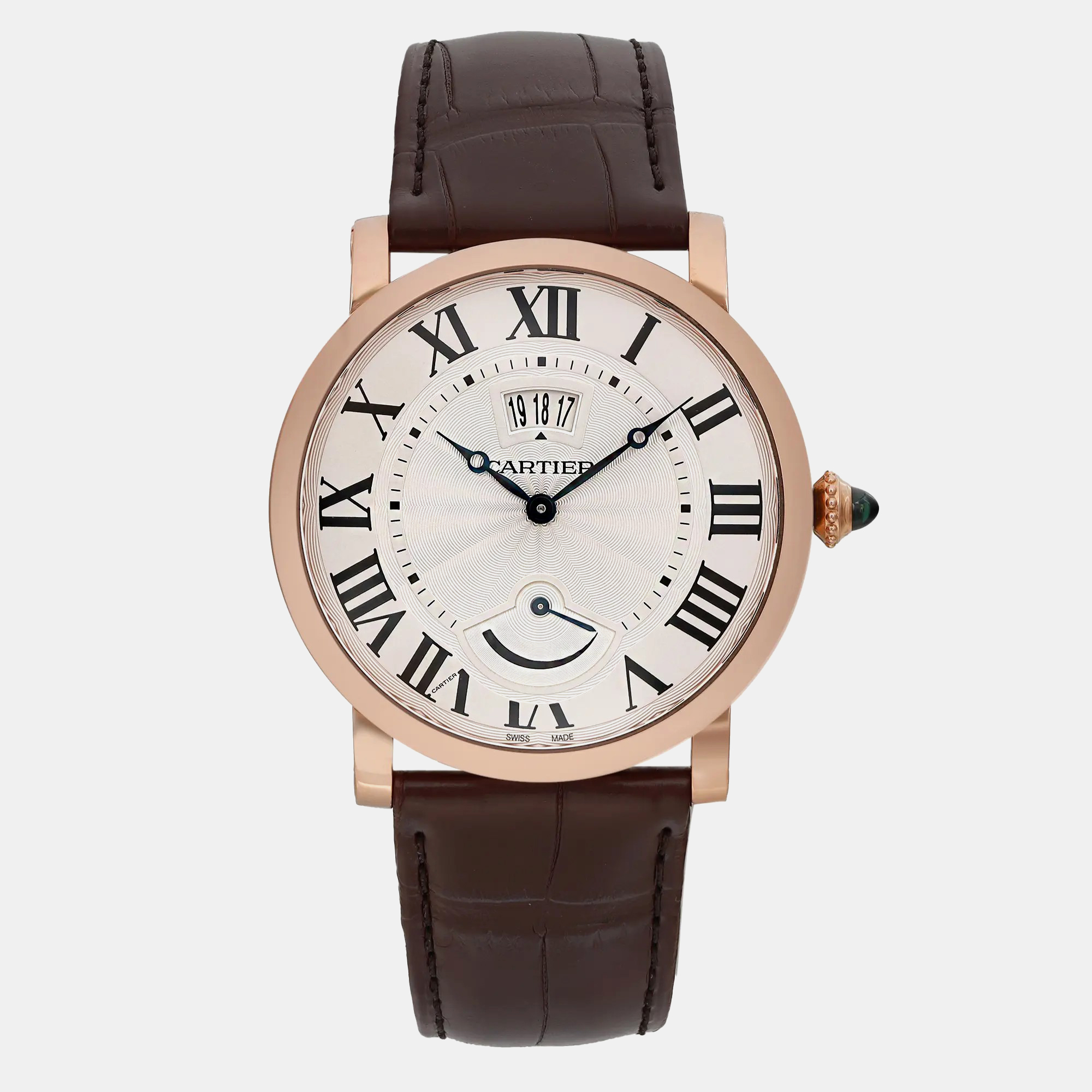 

Cartier White 18K Rose Gold Rotonde Calendar W1556252 Manual Winding Men's Wristwatch, Silver