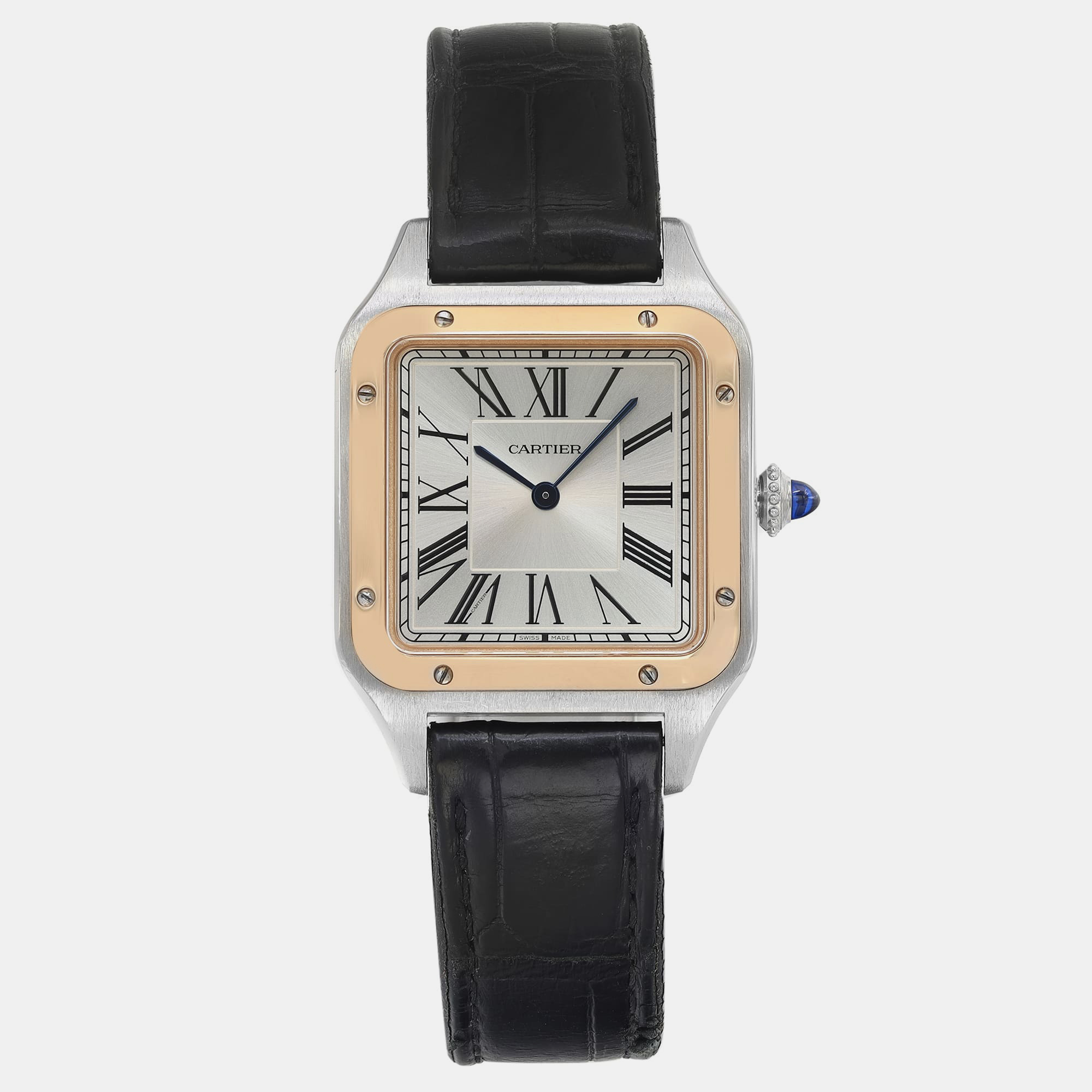 

Cartier Silver 18k Rose Gold Stainless Steel Santos Dumont W2SA0011 Quartz Men's Wristwatch 43 mm