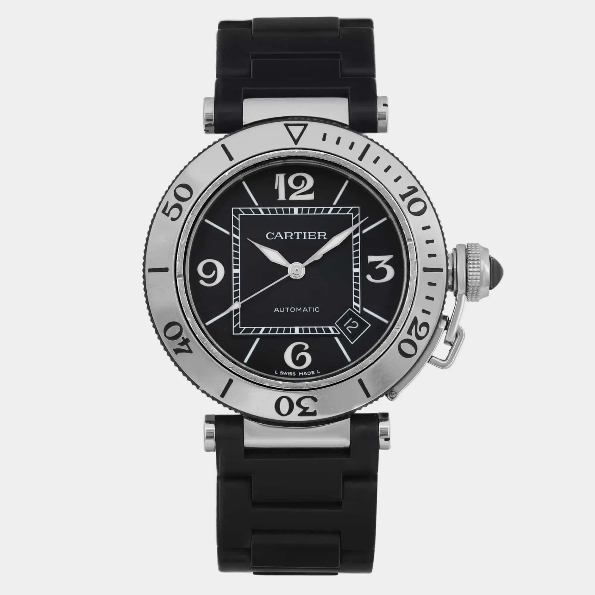 

Cartier Black Stainless Steel Pasha Seatimer Automatic Men's Wristwatch 40.5 mm