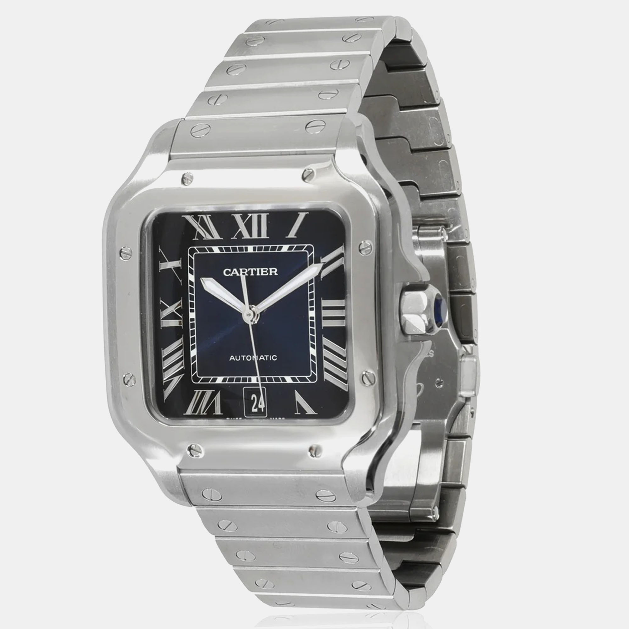 

Cartier Blue Stainless Steel Santos Automatic Men's Wristwatch 40 mm