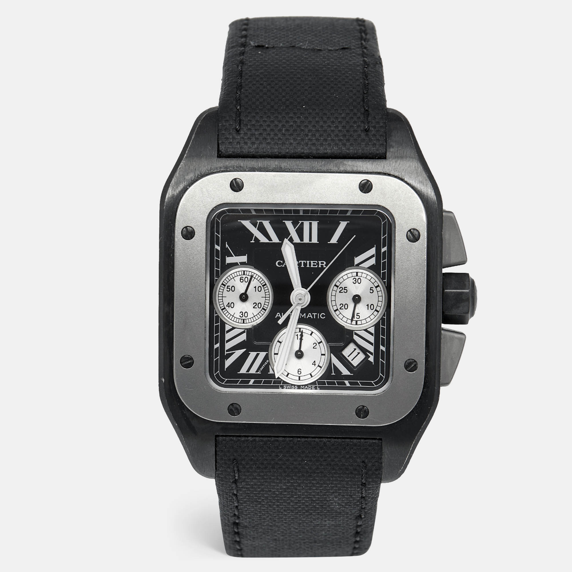 

Cartier Black Titanium Stainless Steel Calf Leather Santos 100  W2020005 Men's Wristwatch 41 mm