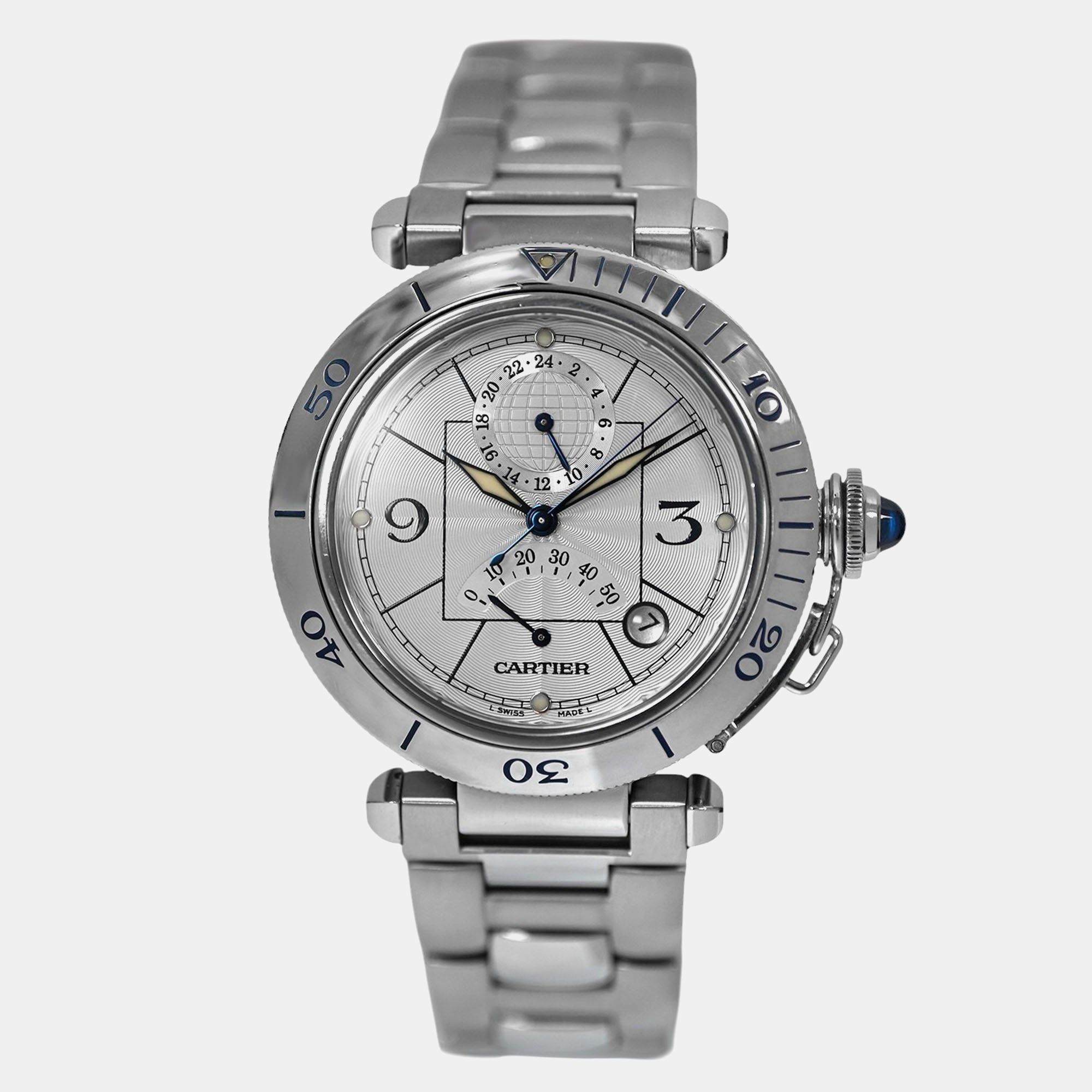 

Cartier Pasha GMT 2388 Automatic Silver stainless steel Men's Wristwatch 38 mm