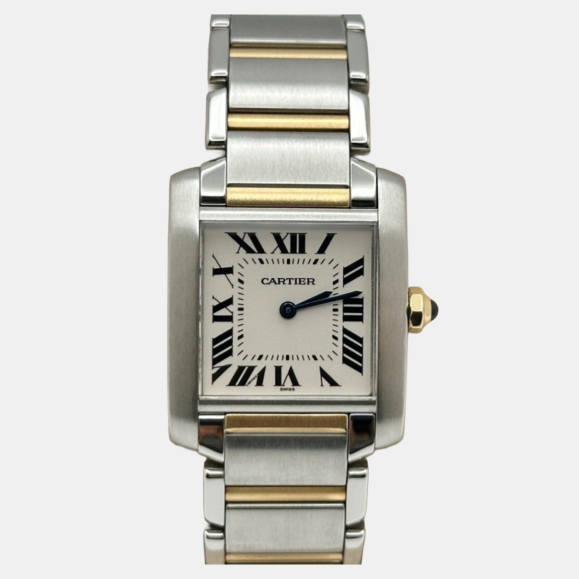 

Cartier Tank FranÃ§aise 2301 Quartz White 18k Yellow Gold Stainless Steel Unisex Wristwatch 45 mm, Silver