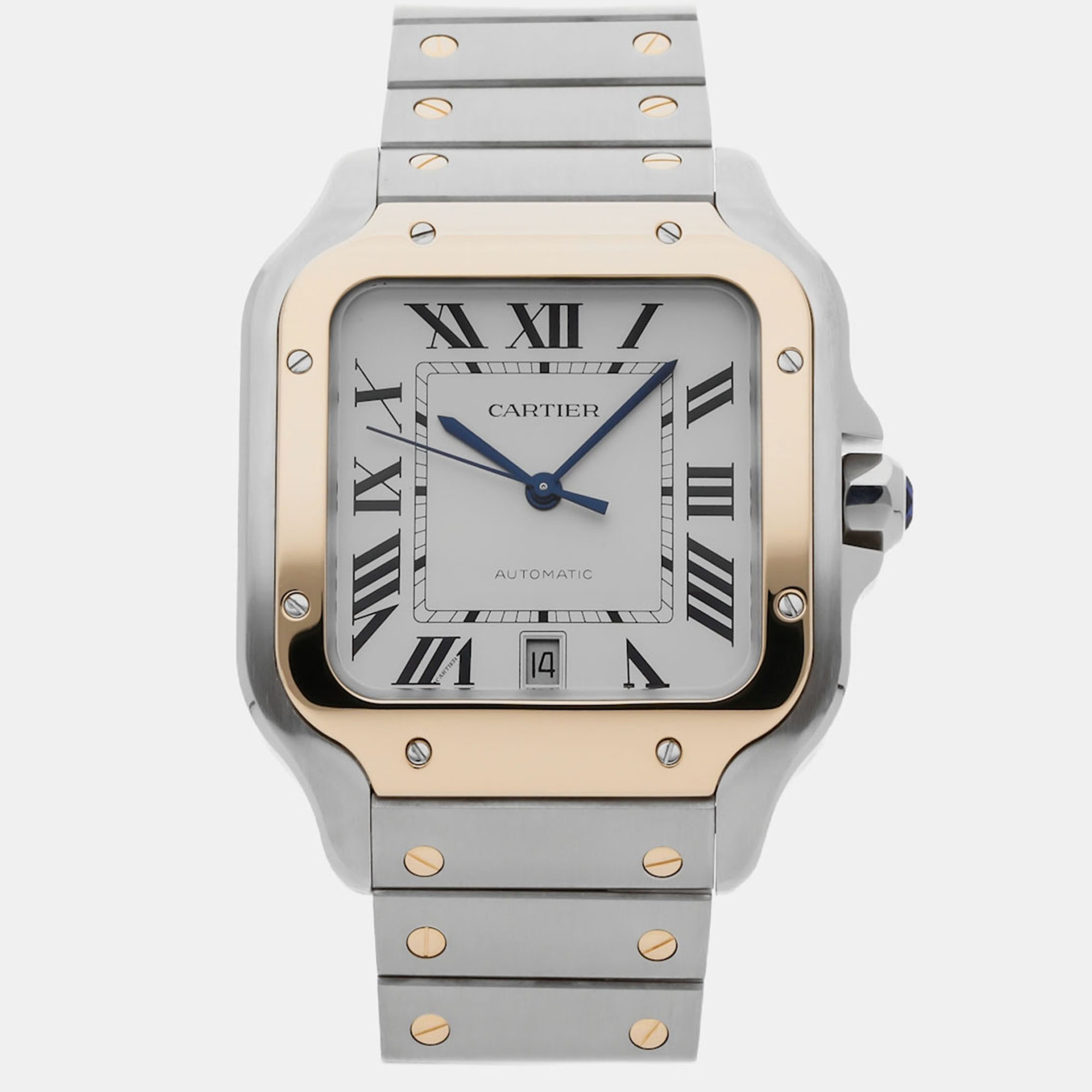 

Pre-Owned Cartier Santos Large Model W2SA0009 Silver Automatic 18k Yellow Gold Stainless Steel Men's Wristwatch 40 MM