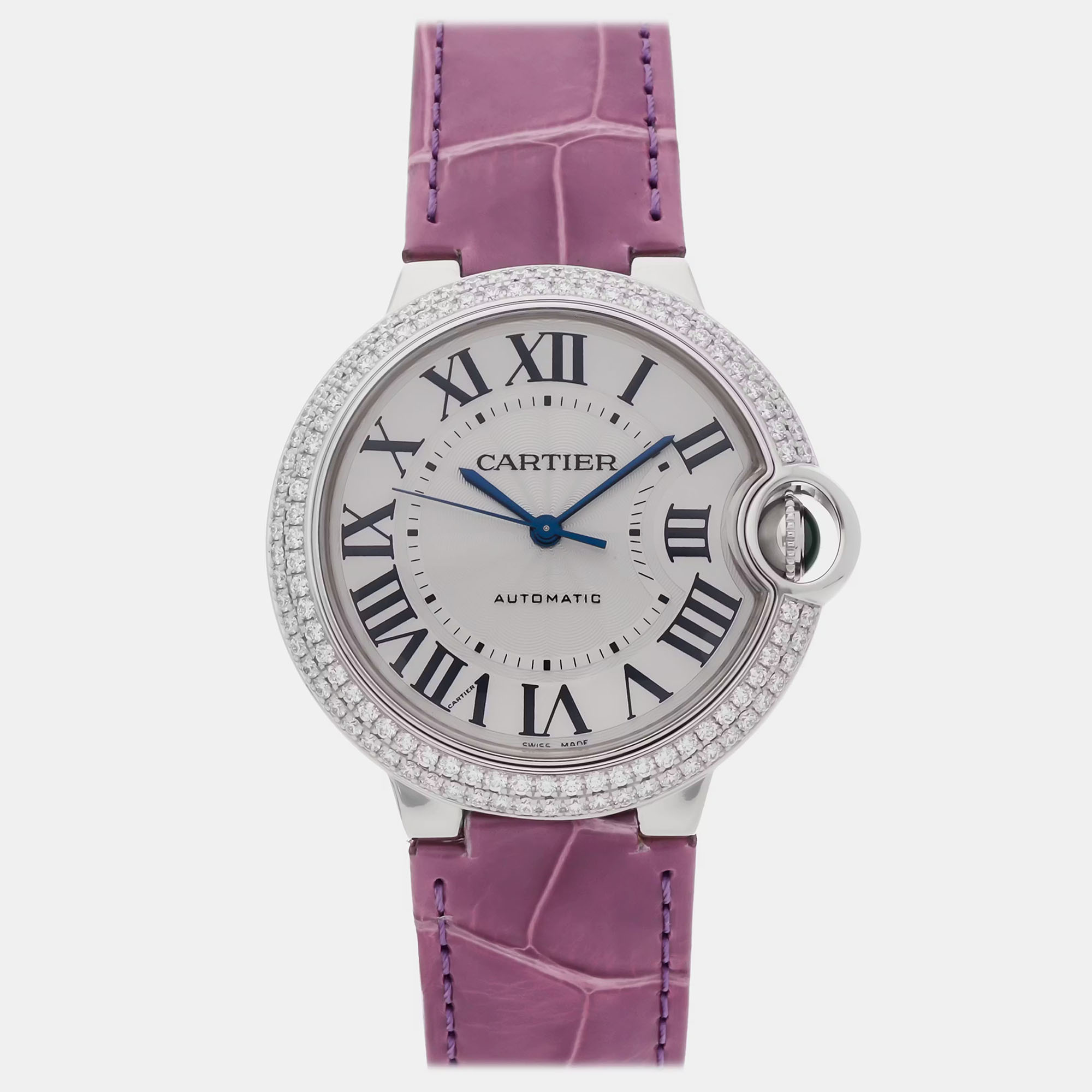 Pre-Owned Cartier Ballon Bleu WE900651 Silver Automatic 18k White Gold Diamond Women’s Wristwatch 36 MM